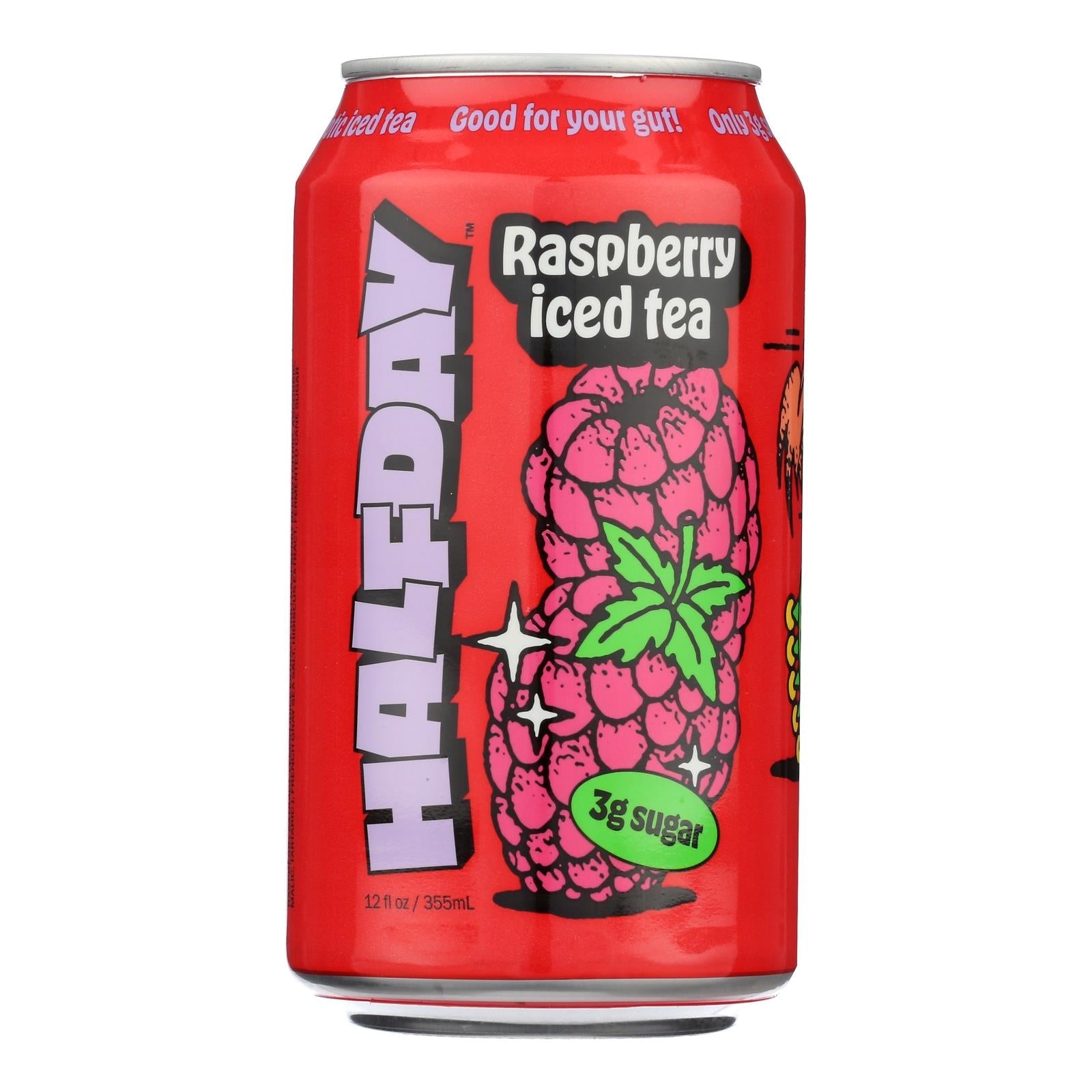 Halfday Premium Prebiotic Raspberry Iced Tea - 12 Fl Oz Case (12 Pack)