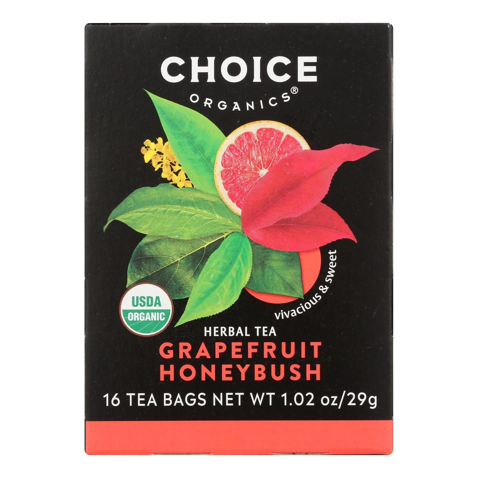 Choice Organic Teas Grapefruit Honeybush Herbal Tea, 6 Boxes (96 Count)