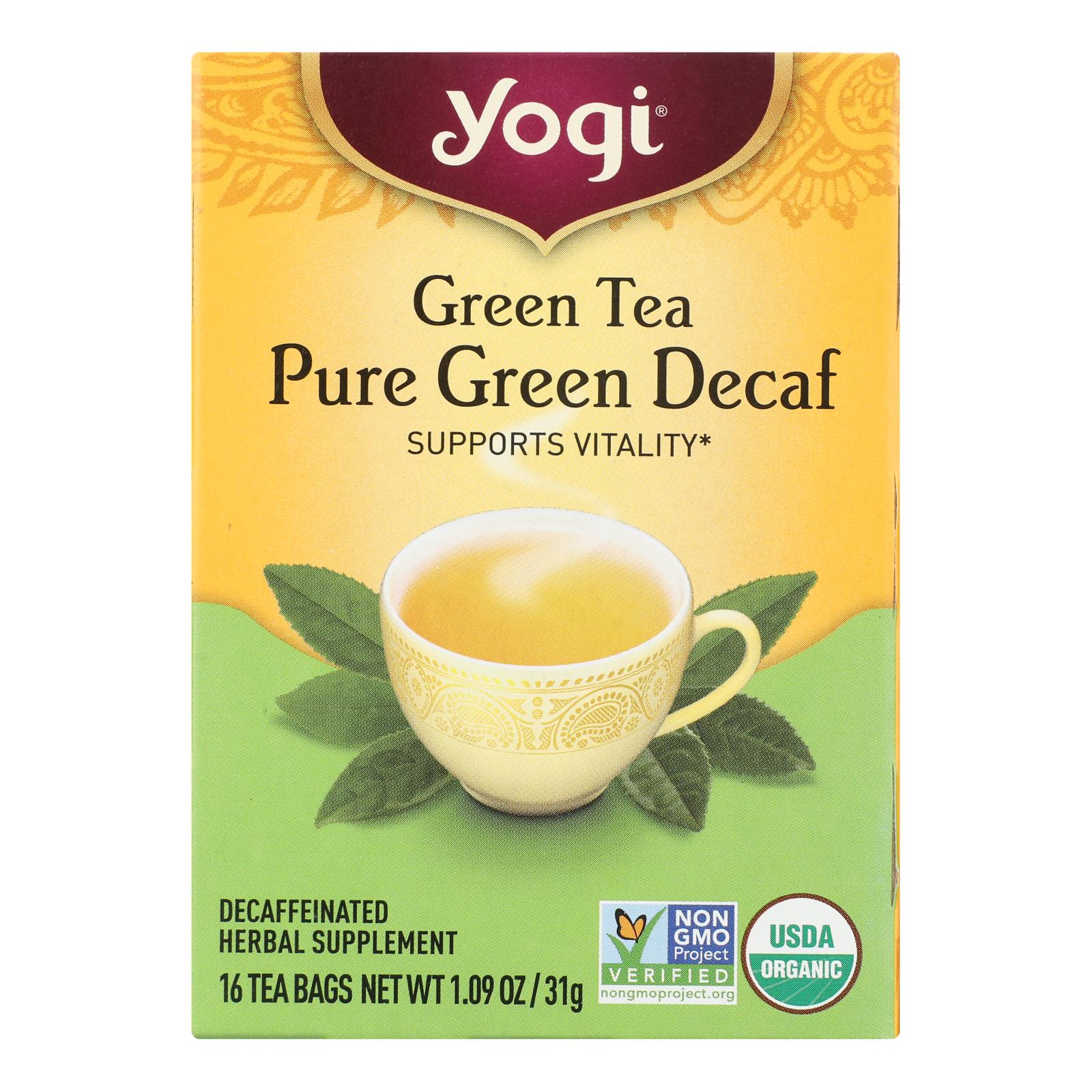 Yogi Green Tea Pure Green Decaf, 16 Tea Bags