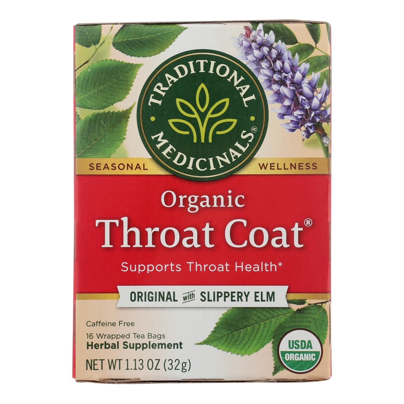 Traditional Medicinals Organic Throat Coat Herbal Tea, 6 Packs of 16 Tea Bags