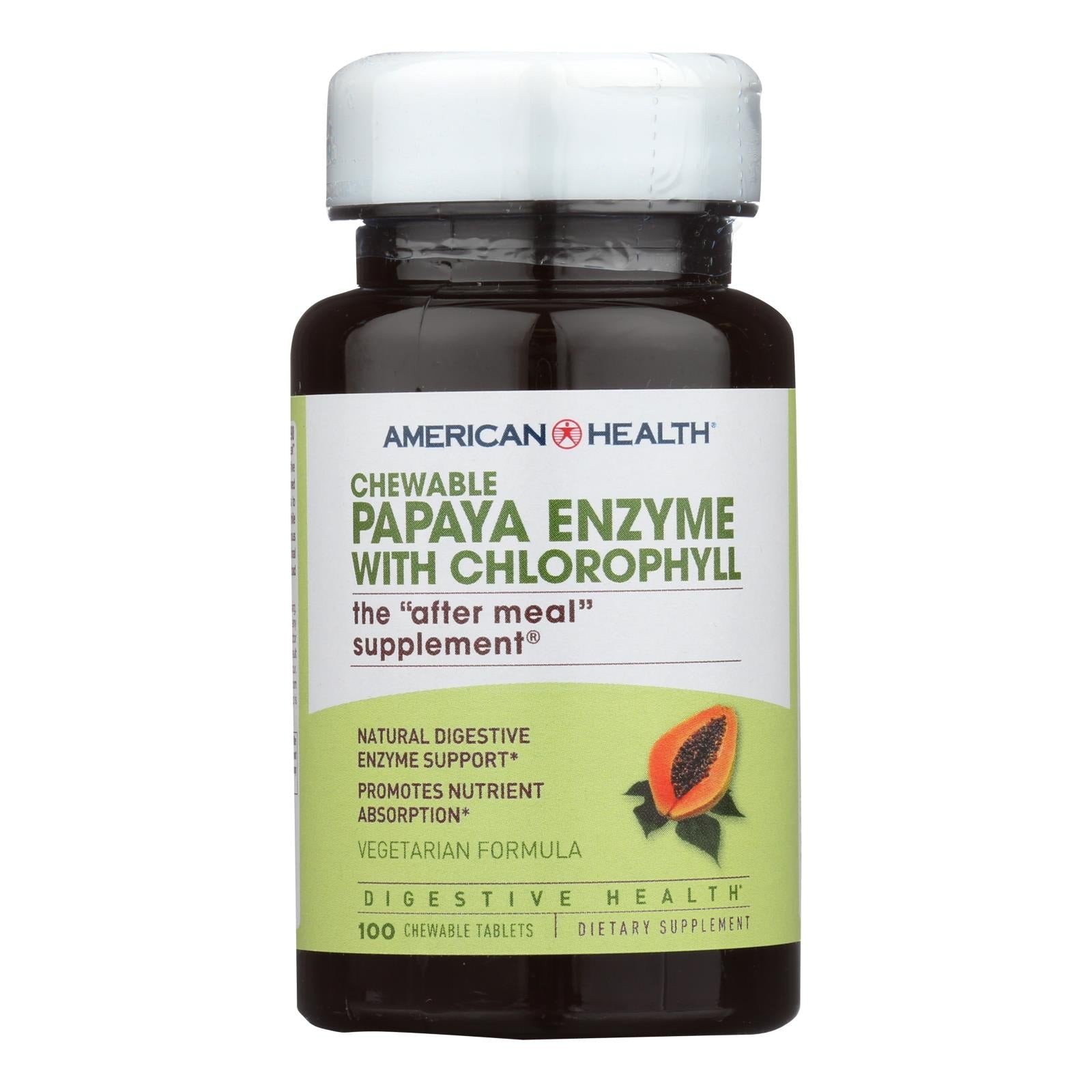 American Health Chewable Papaya Enzyme with Chlorophyll - Strengthens Digestion, Supports Antioxidant Defense (100 Tablets)