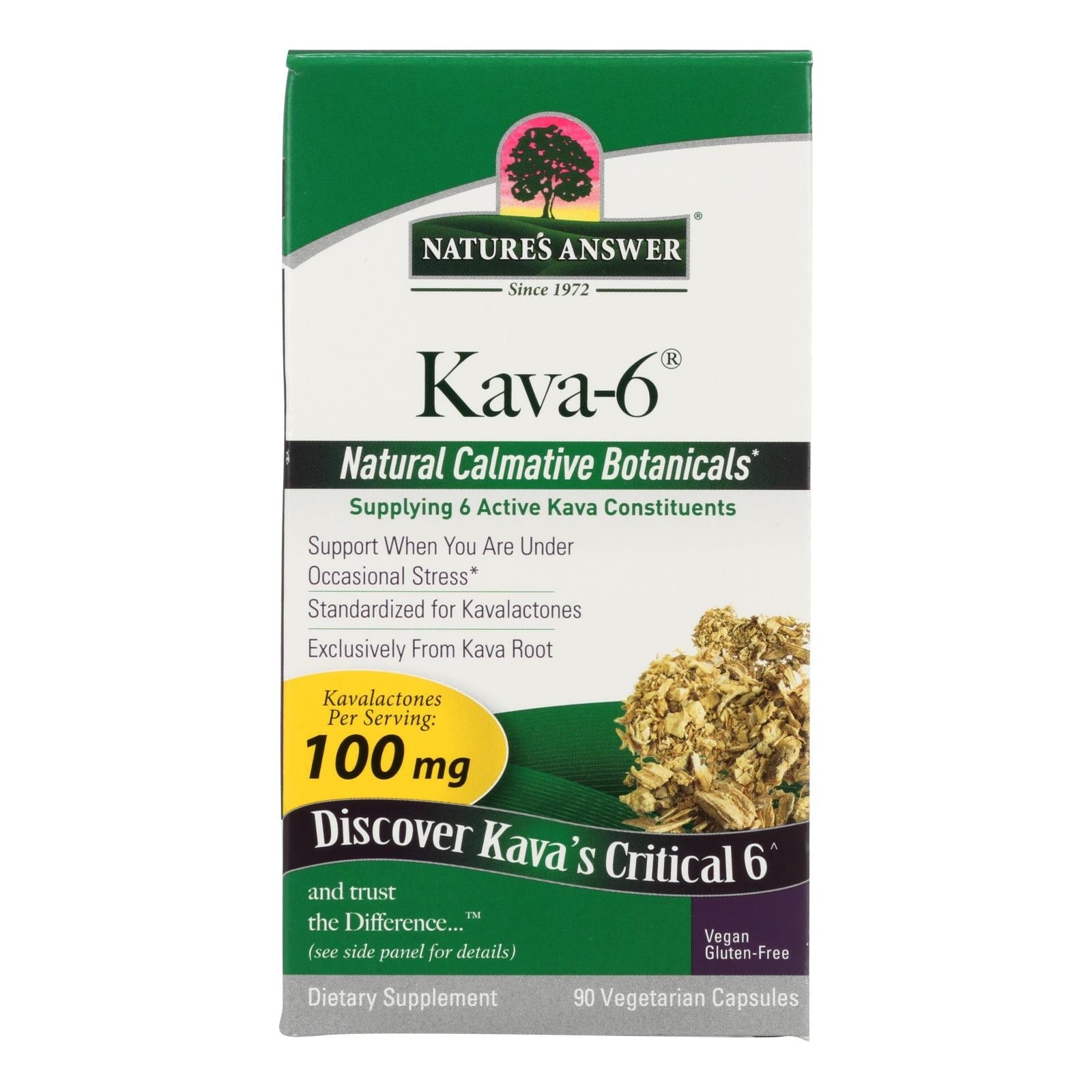 Nature's Answer Kava Root Supplement - 90 Capsules Per Bottle (Pack of 6)