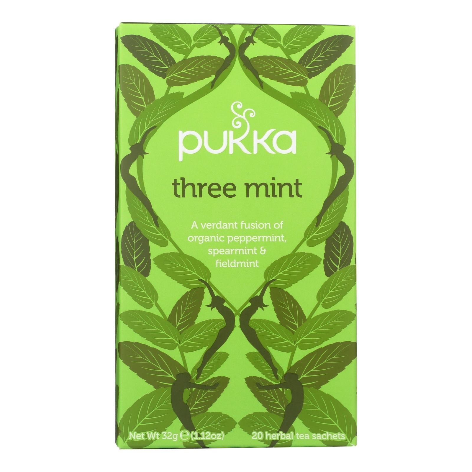 Pukka Three Mint Organic Herbal Tea: Caffeine-Free, Refreshing, 6-Pack of 20 Bags