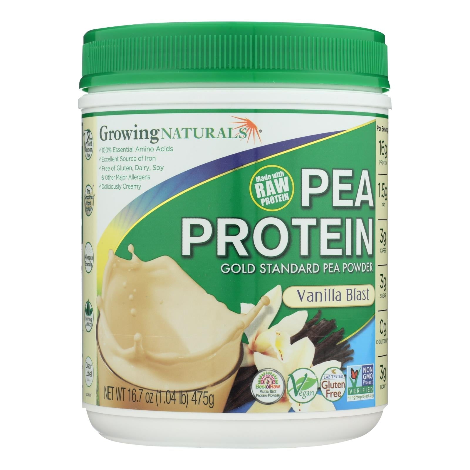 Growing Naturals Vanilla Blast Yellow Pea Protein - 16 Oz.
