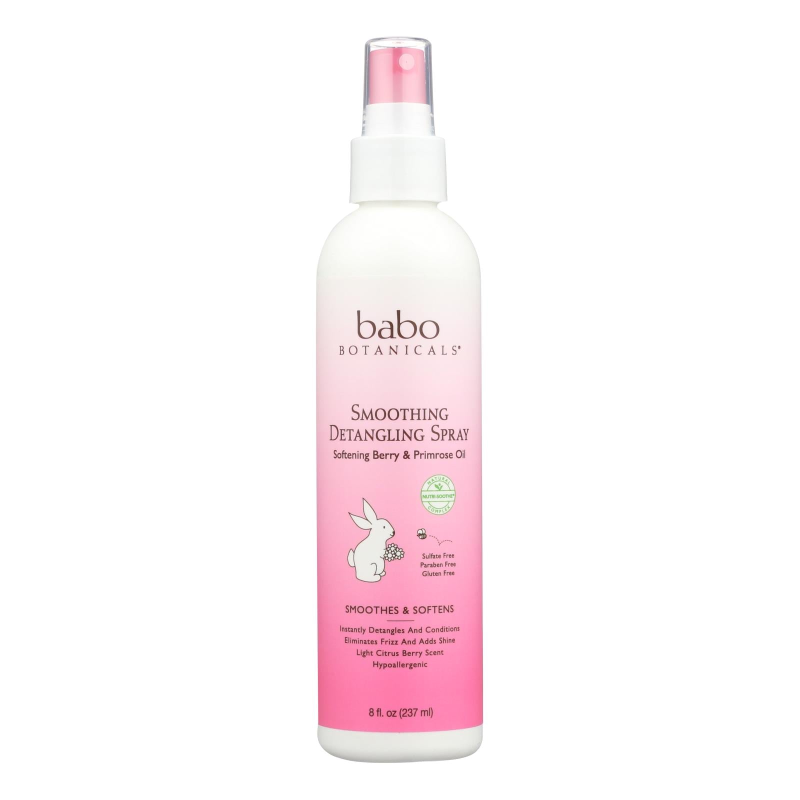 Babo Botanicals Instantly Smooth Detangler for Tangles & Knots - Berry Primrose | Pack of 8 | 8 Fl Oz Each