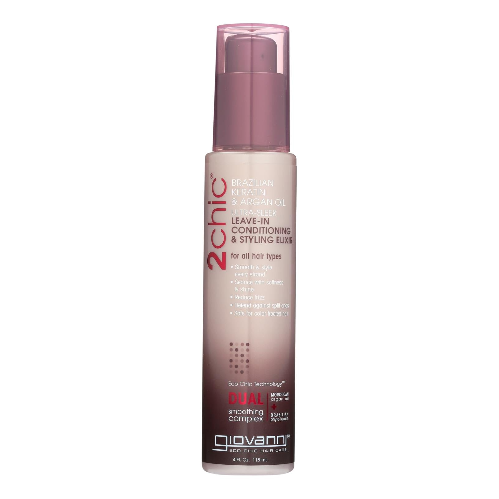 Giovanni 2chic Ultra-Sleek Leave-in Conditioning and Styling Elixir with Brazilian Keratin + Argan Oil - 4 Fl Oz