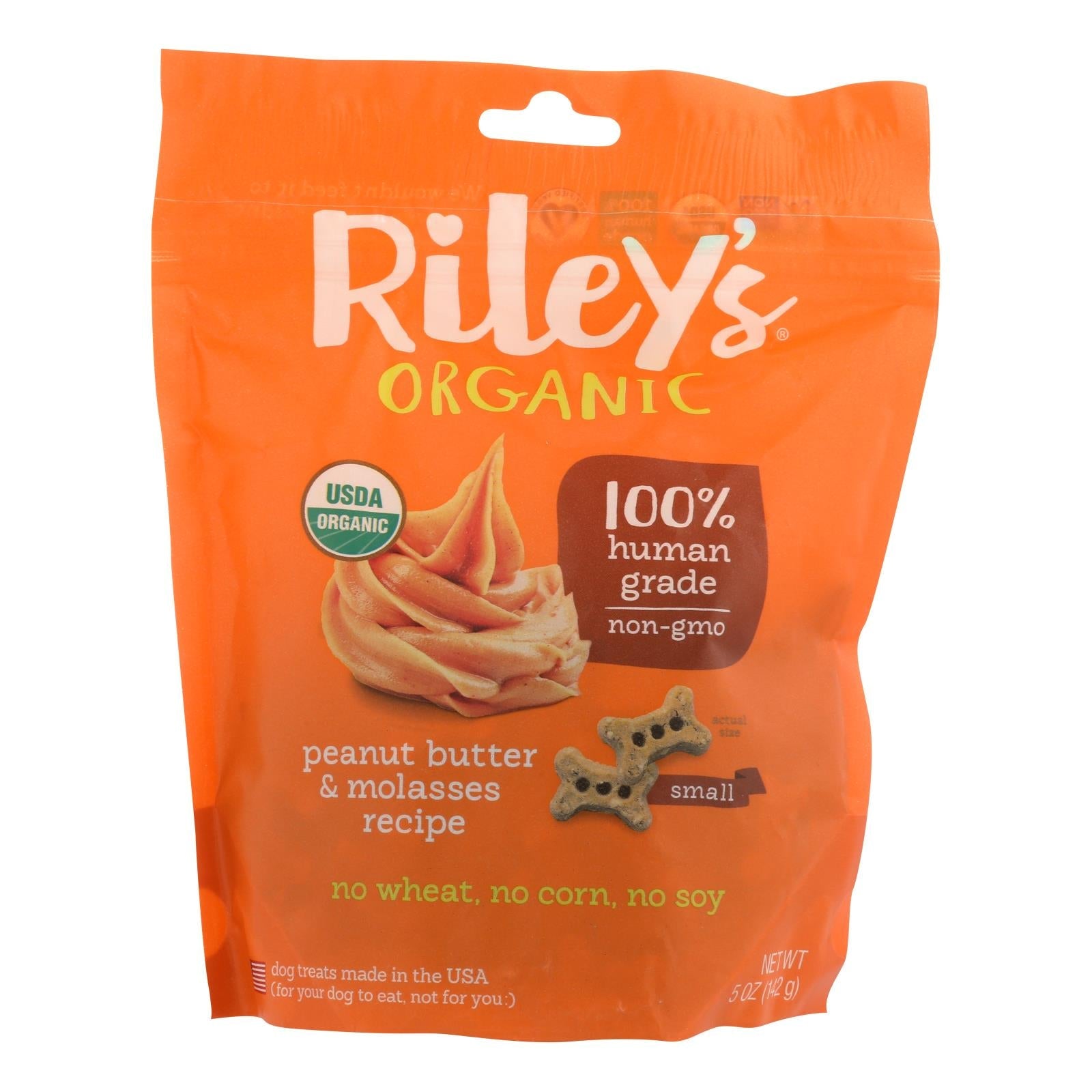 Riley's Organics Organic Dog Treats, Peanut Butter & Molasses Recipe, 5 Oz., Pack of 6