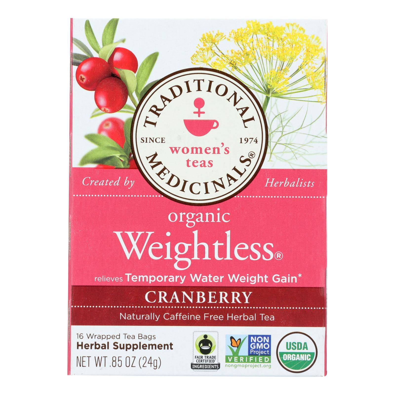 Traditional Medicinals Organic Weightless Cranberry Herbal Tea, 6 Packs of 16 Tea Bags Each