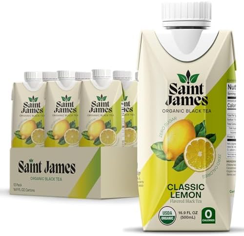 Saint James Organic Black Tea Classic Lemon, 16.9 fl oz (12 Pack) - Refreshing Kosher Beverage