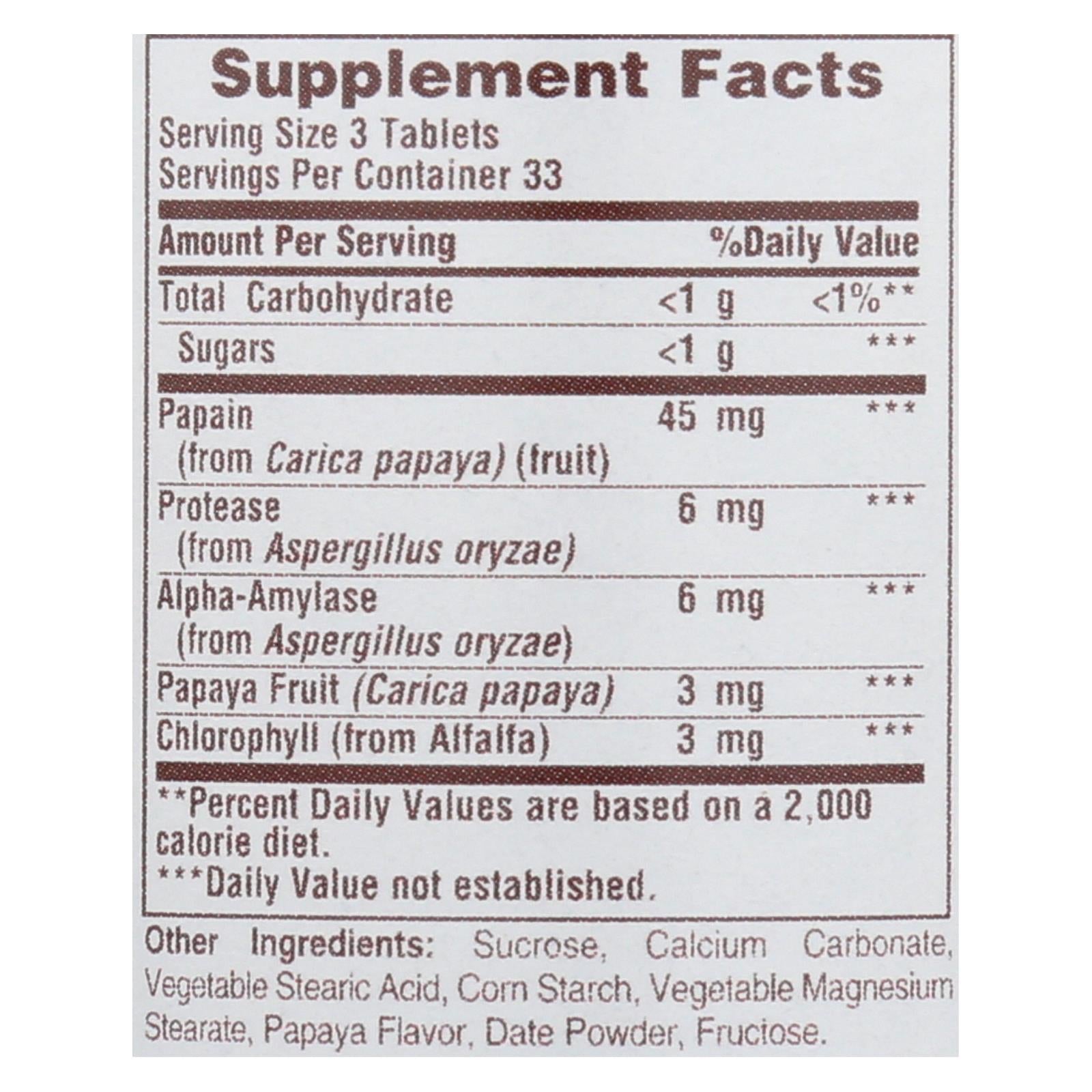 American Health Chewable Papaya Enzyme with Chlorophyll - Strengthens Digestion, Supports Antioxidant Defense (100 Tablets)