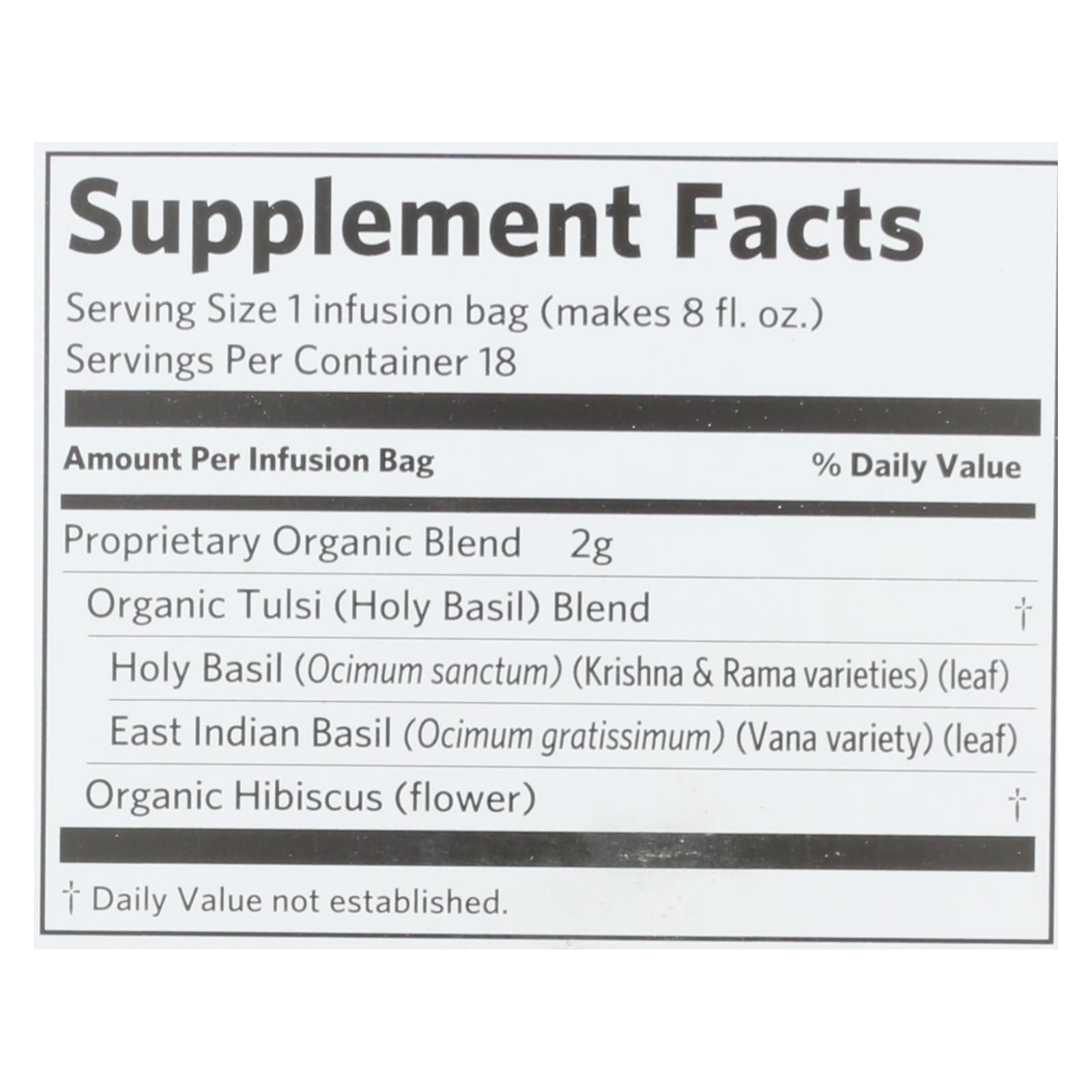 Organic India Tulsi Hibiscus Tea, Relaxing & Refreshing Herbal Supplement, 6 Packs of 18 Tea Bags