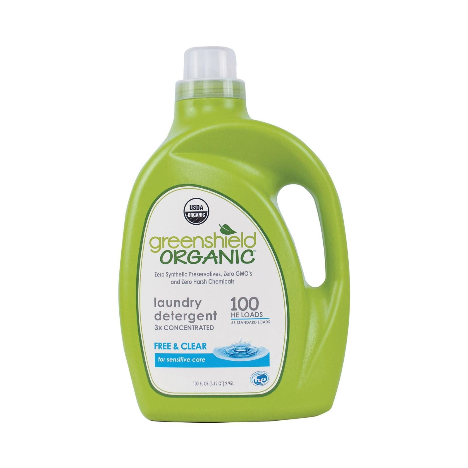 Green Shield Organic Laundry Detergent - Free and Clear, 2 x 100 Fl Oz