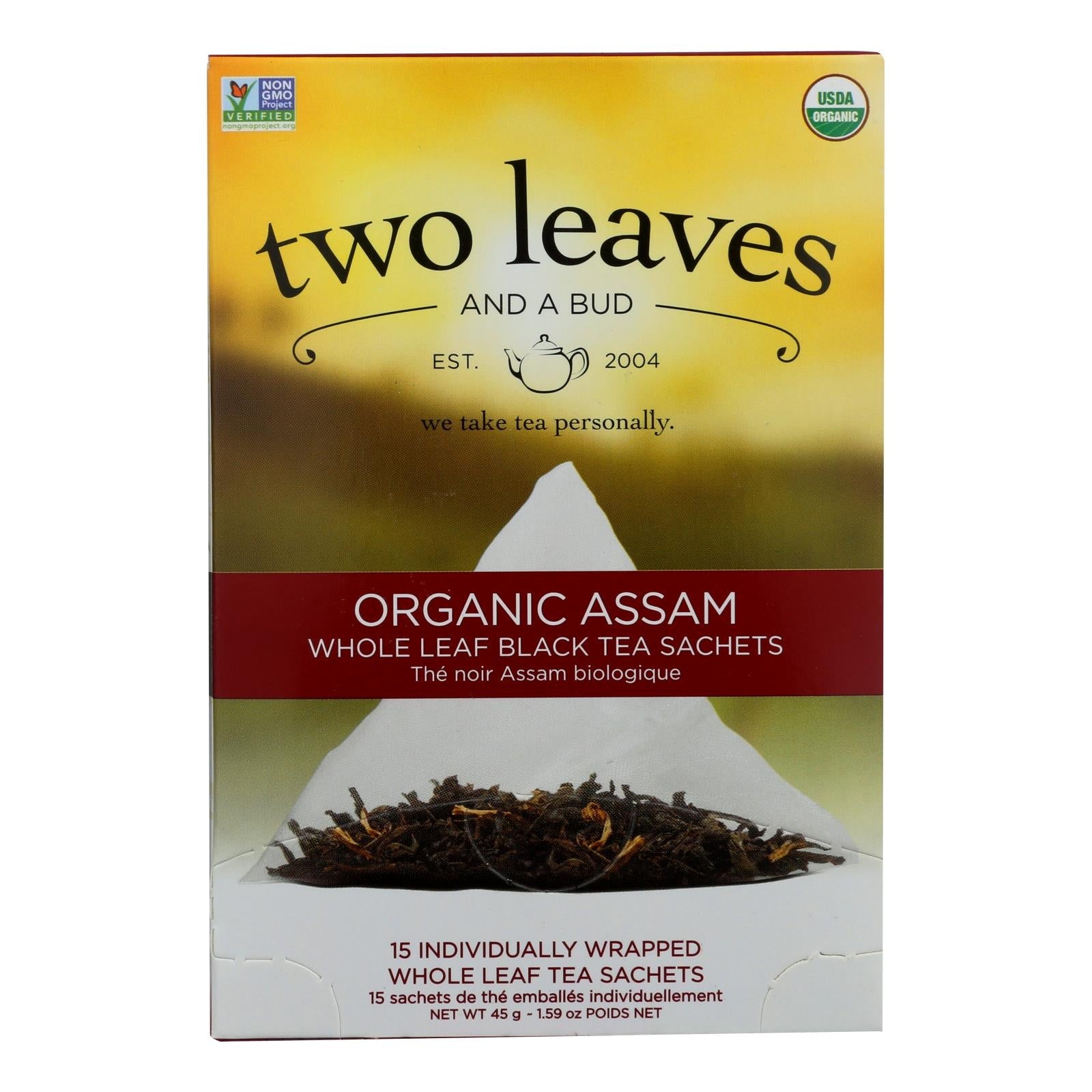 Two Leaves and a Bud Organic Assam Black Tea - 15 Bags - Case of 6