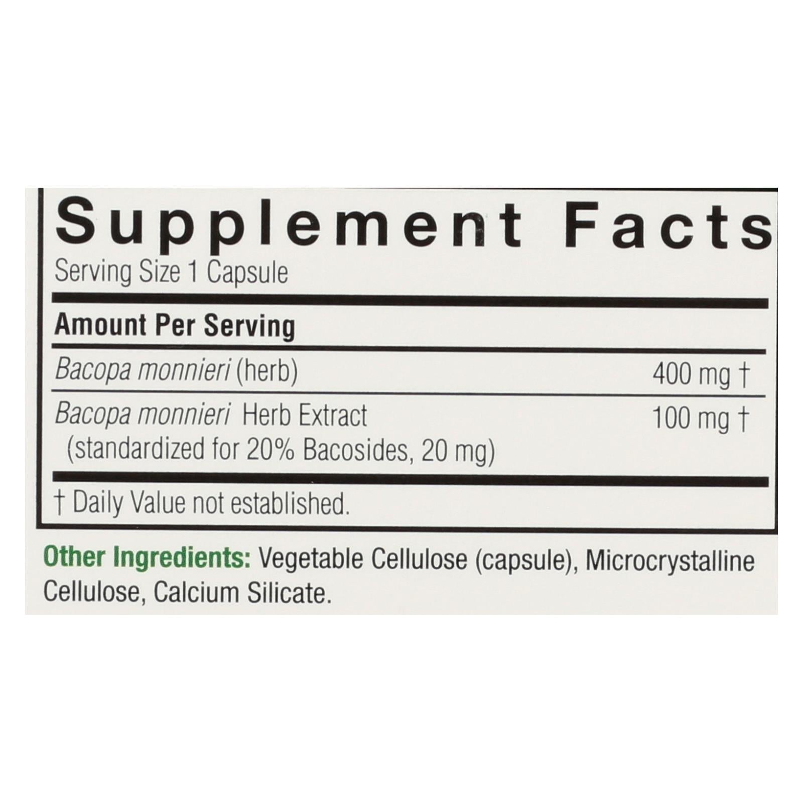 Nature's Answer Bacopa: Boost Memory & Cognitive Function (Pack of 90 Veggie Capsules)