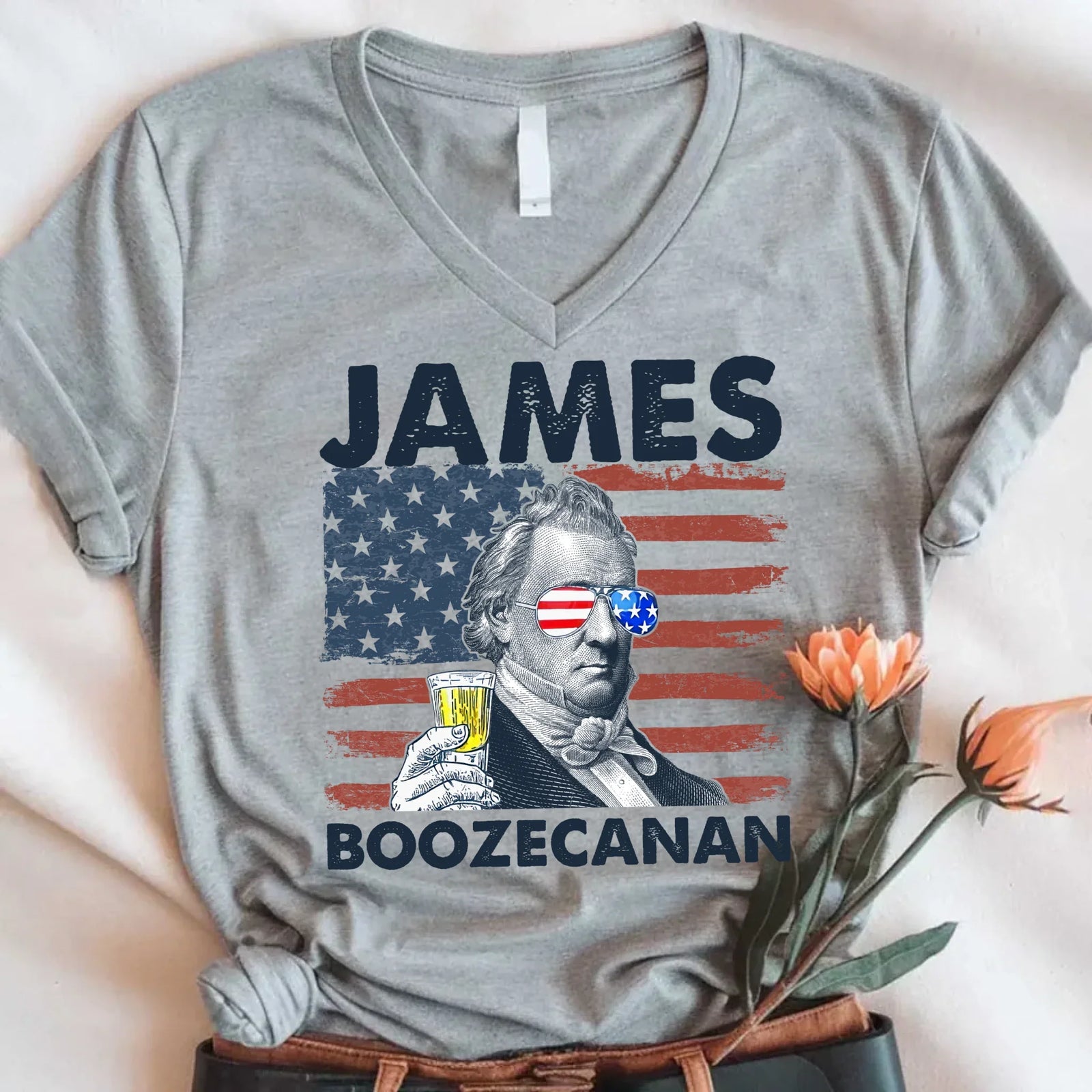 James Boozecanan 4th of July Unisex Crew Neck Shirt – Funny Presidential Drinking Tee