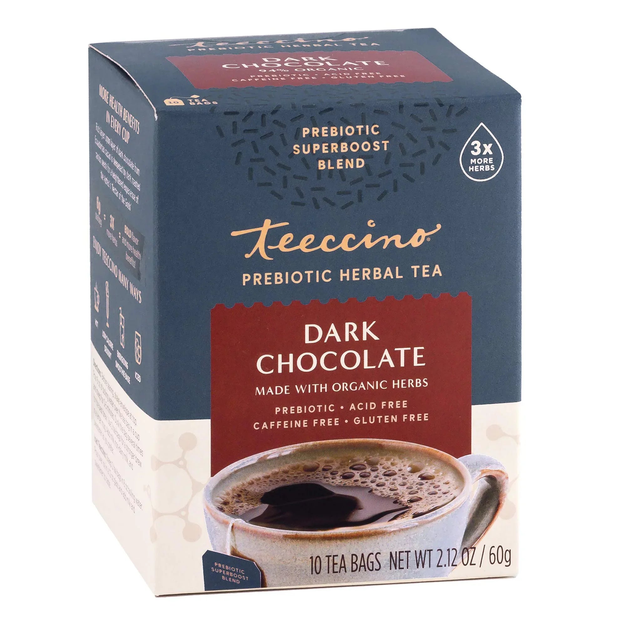 Teeccino Dark Chocolate Prebiotic Tea - Case of 6 (60-Count)
