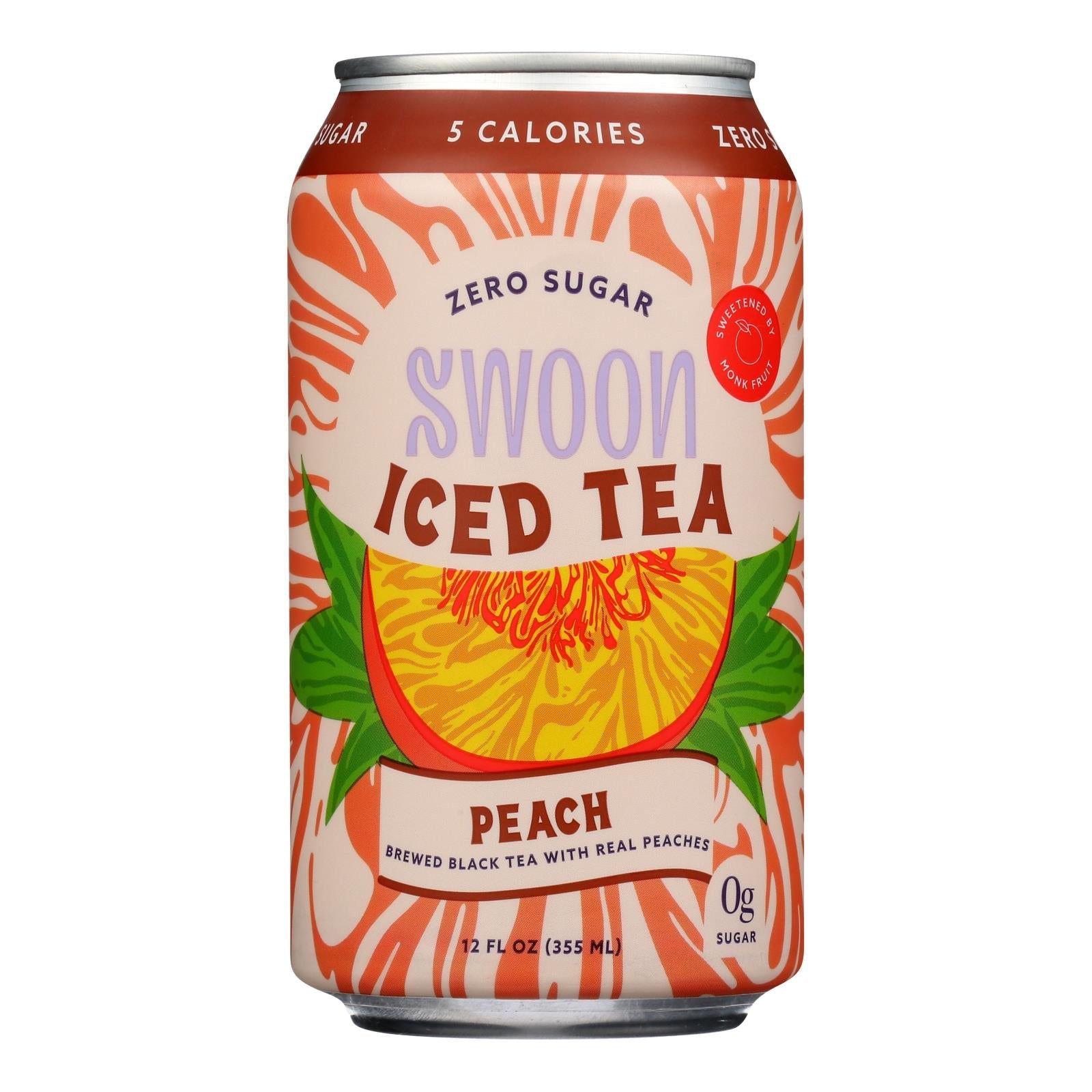 Swoon Zero Sugar Peach Iced Tea (Pack of 12, 12 fl. oz.)