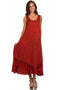 Sakkas Emma Relaxed Fit Scoop Neck Double Layered with Fringe Tank Dress