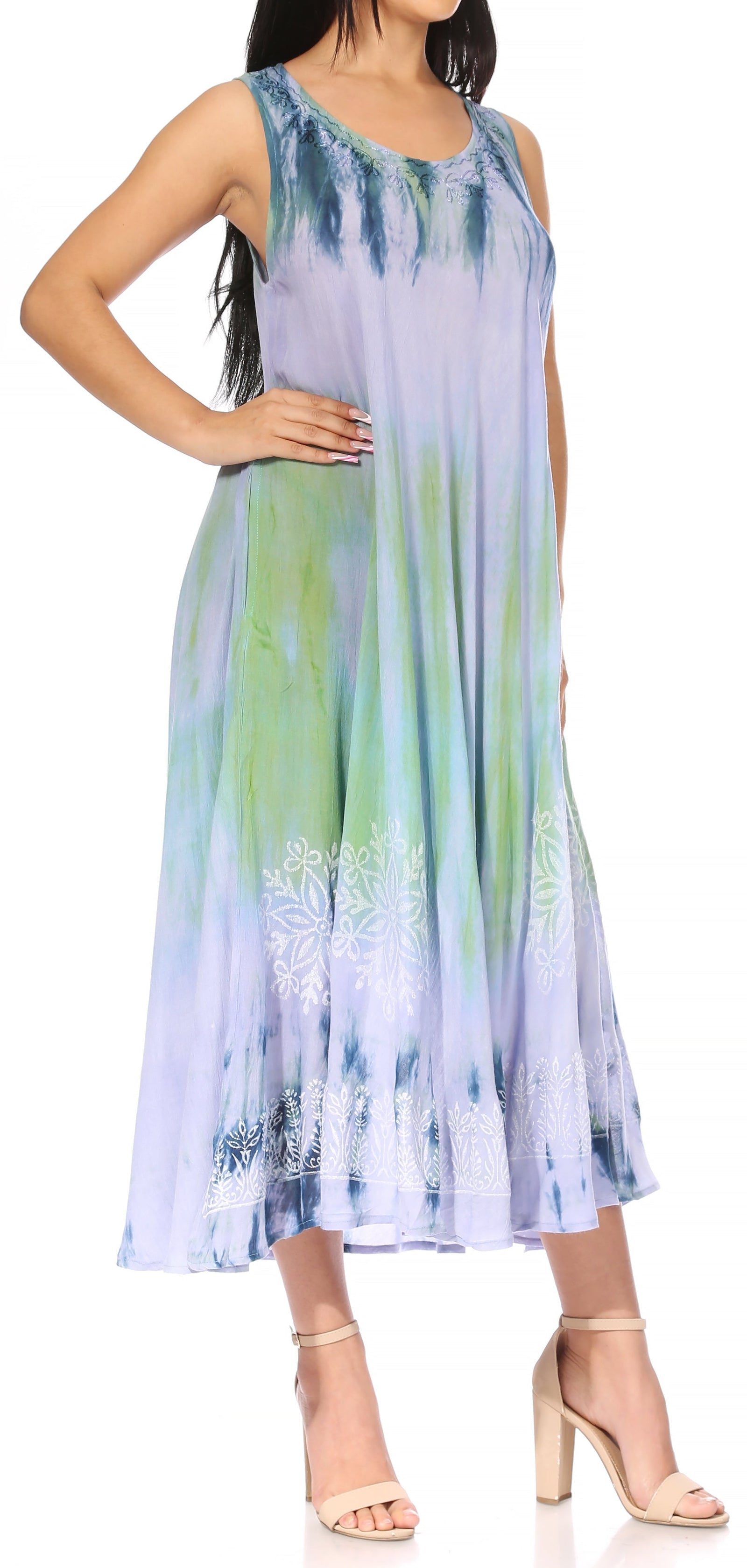 Sakkas Liza Women's Sleeveless Maxi Caftan Dress for Casual Summer Wear with Bohemian Flair and Handy Pockets