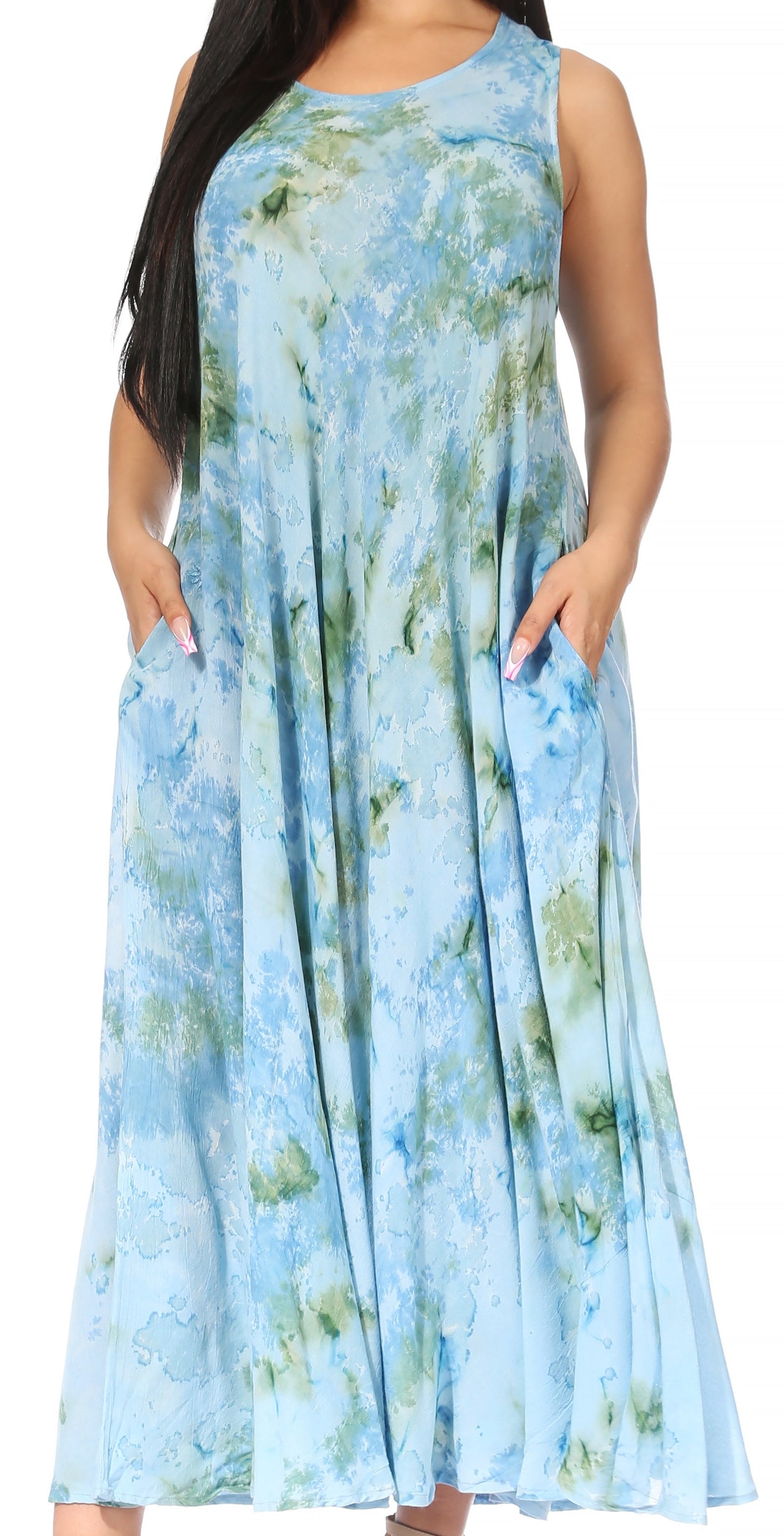 Sakkas Liza Women's Sleeveless Maxi Caftan Dress for Casual Summer Wear with Bohemian Flair and Handy Pockets