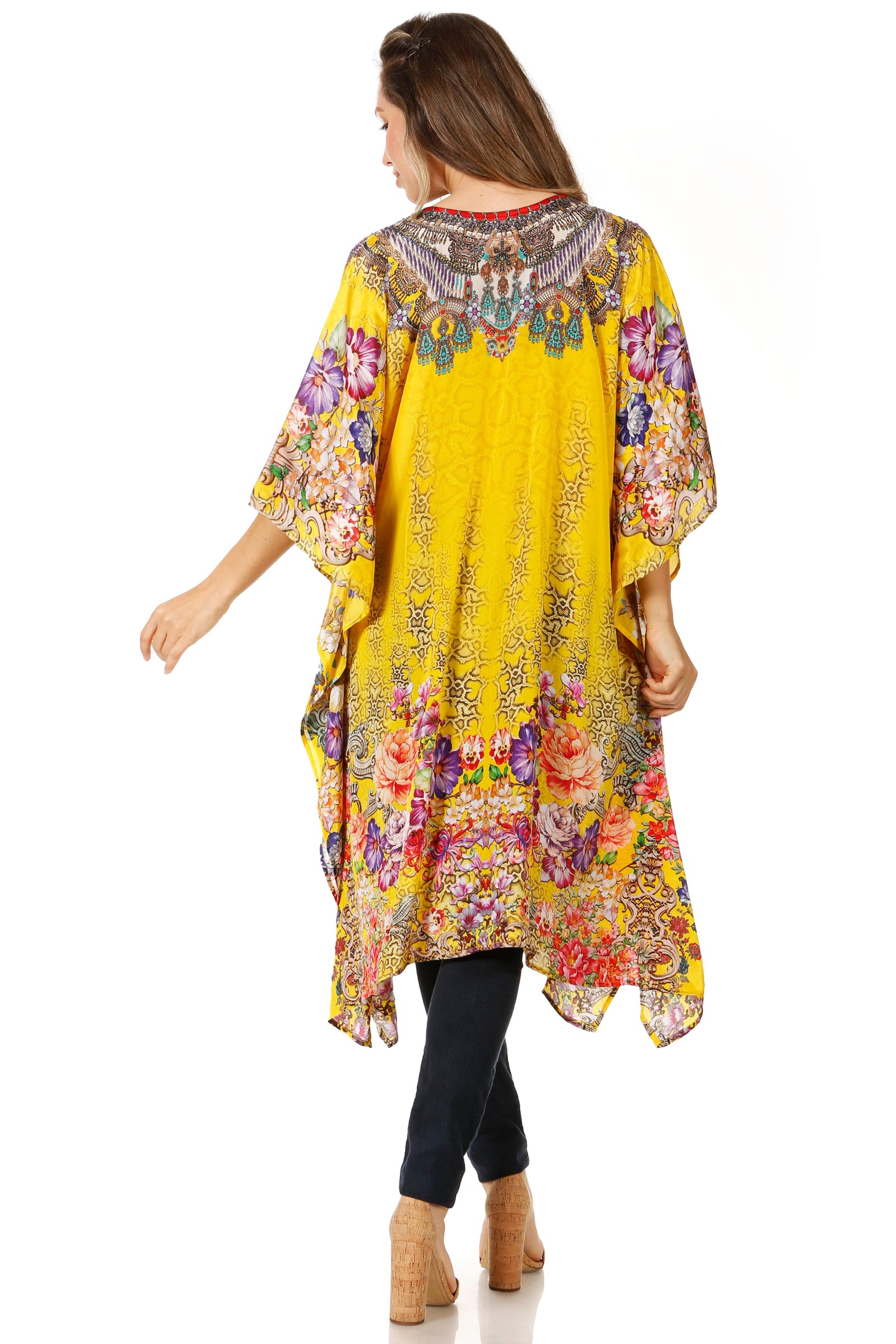 Sakkas Zeni Women's Short sleeve V-neck Summer Floral Print Caftan Dress Cover-up