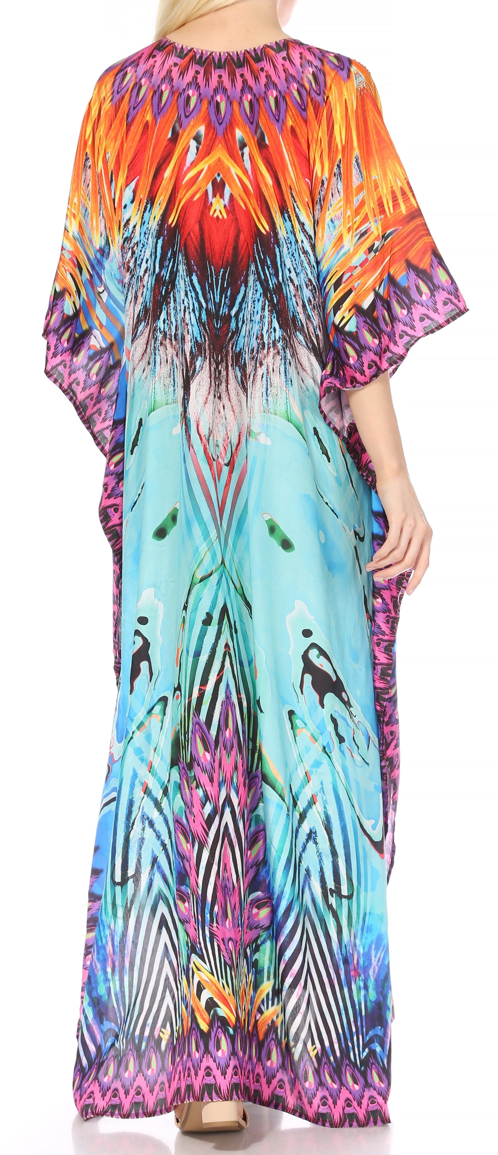 Sakkas Georgettina Flowy Rhinestone V Neck Long Caftan Dress/Cover Up
