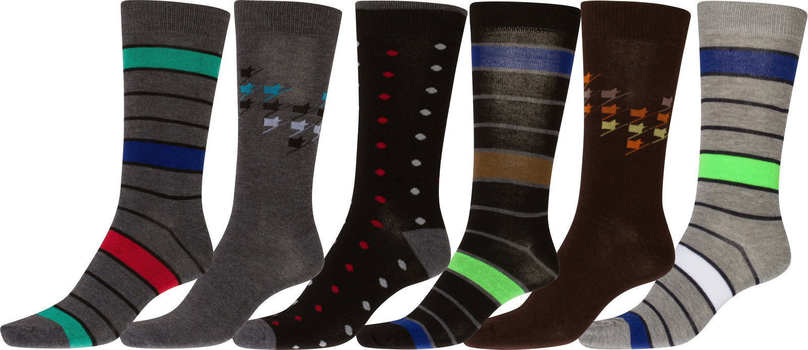 Sakkas Men's Crew High Patterned Colorful Design Dress Socks Asst Value 6-Pack