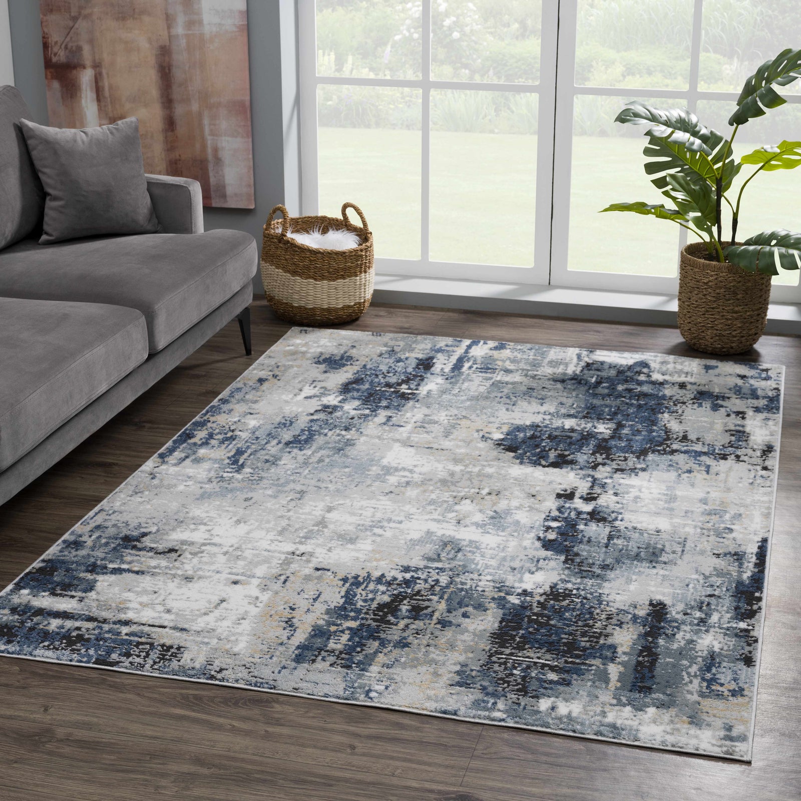 Campsall Blue Abstract Rug - Promo
