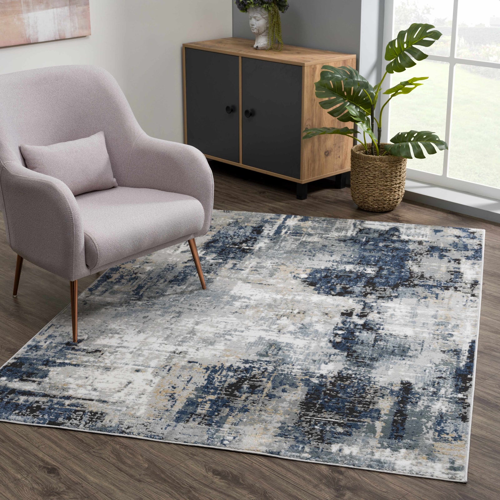 Campsall Blue Abstract Rug - Promo