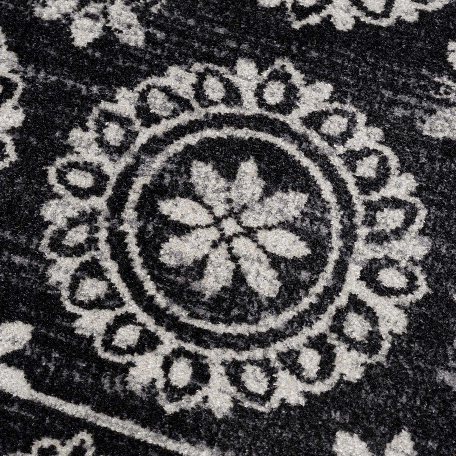 Kahraman Black&White Floral Washable Area Rug