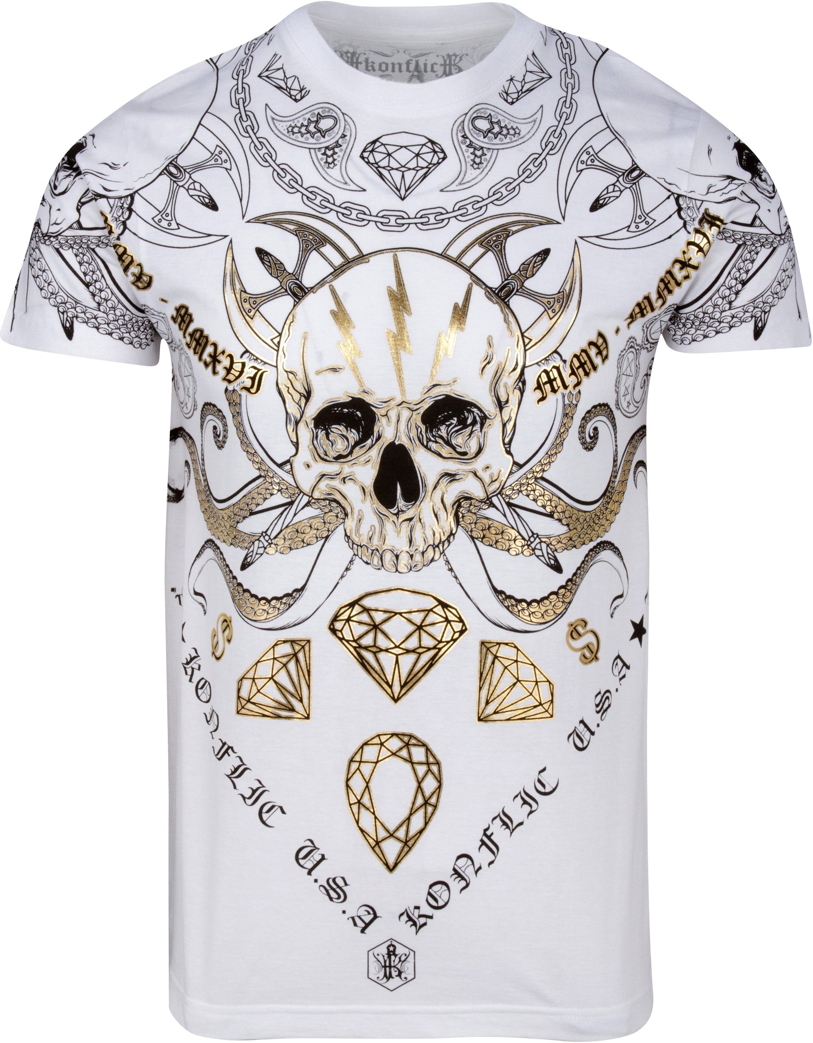 Sakkas Aksel Mens Essential Short Sleeve Cotton T-Shirt Diamond Skull & Tentacles