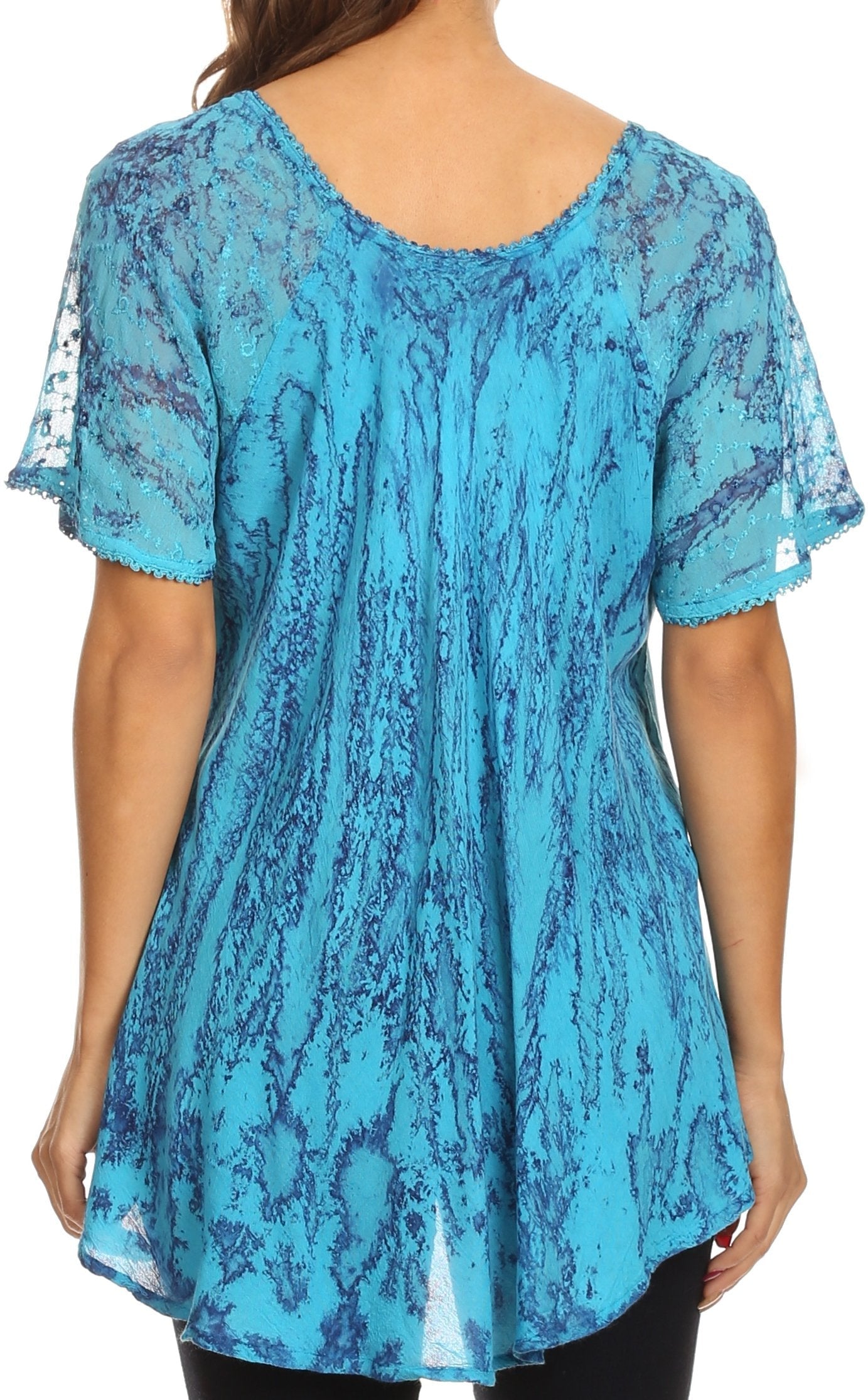 Sakkas Zoya Marbled Embroidery  Cap Sleeves Blouse / Top
