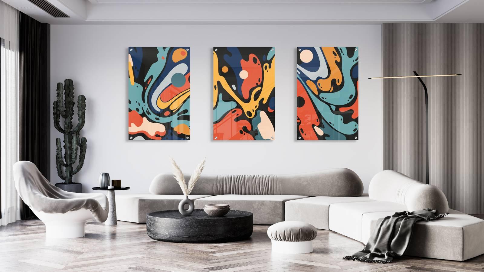 Dark Abstract Art Set of 3 Prints Modern Wall Art Modern Artwork ...