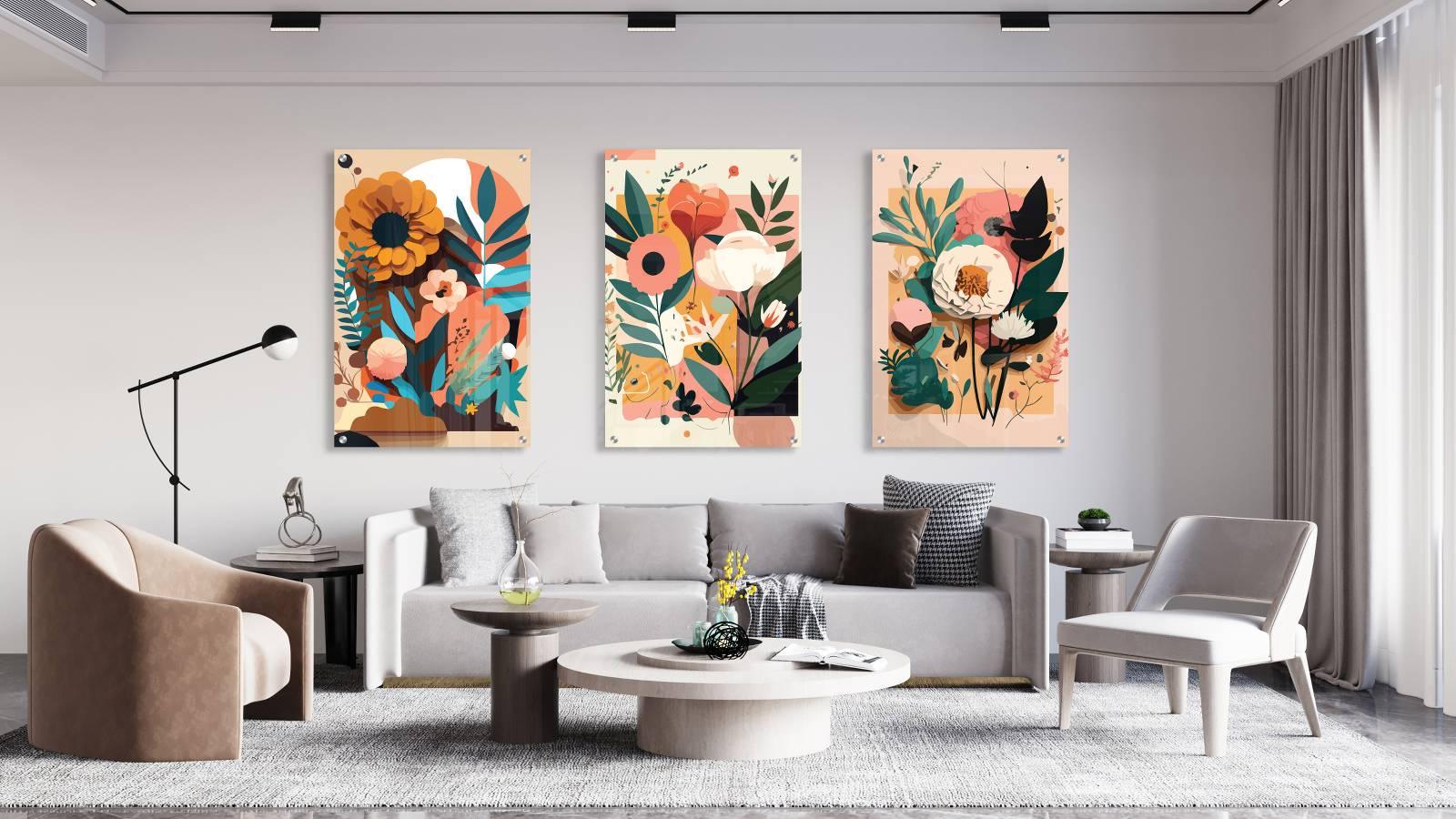 Floral Art Design Set of 3 Prints Modern Wall Art Modern Artwork ...