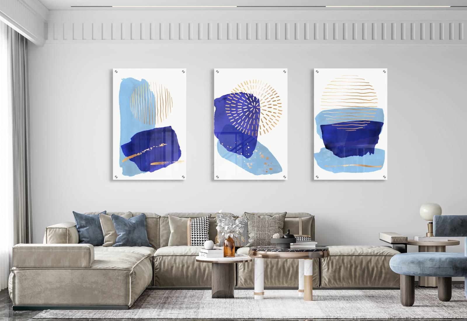 Geometrical Blue Design Set of 3 Prints Modern Wall Art Modern Artwork ...
