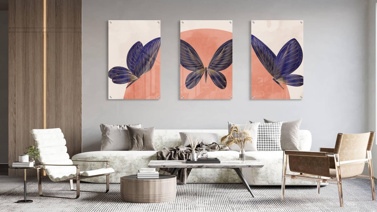 Butterflies Design Set of 3 Prints Modern Wall Art Modern Artwork ...
