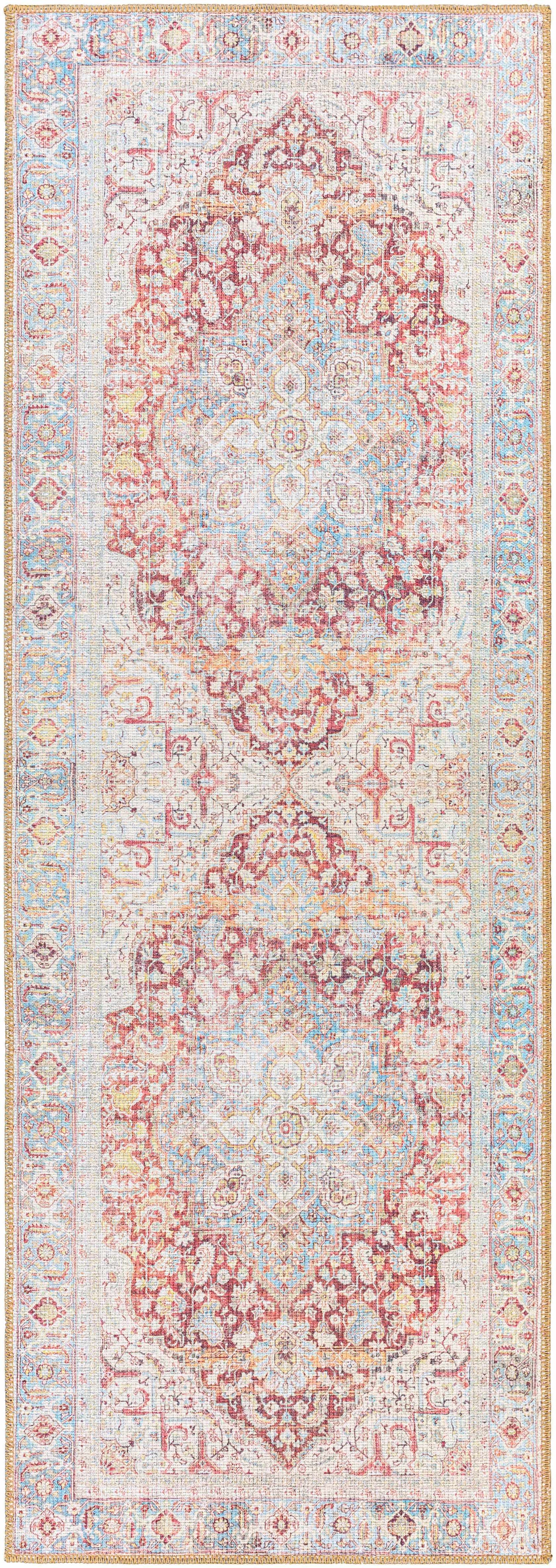 Cream Rust Leeston Vintage Washable Area Rug - Clearance