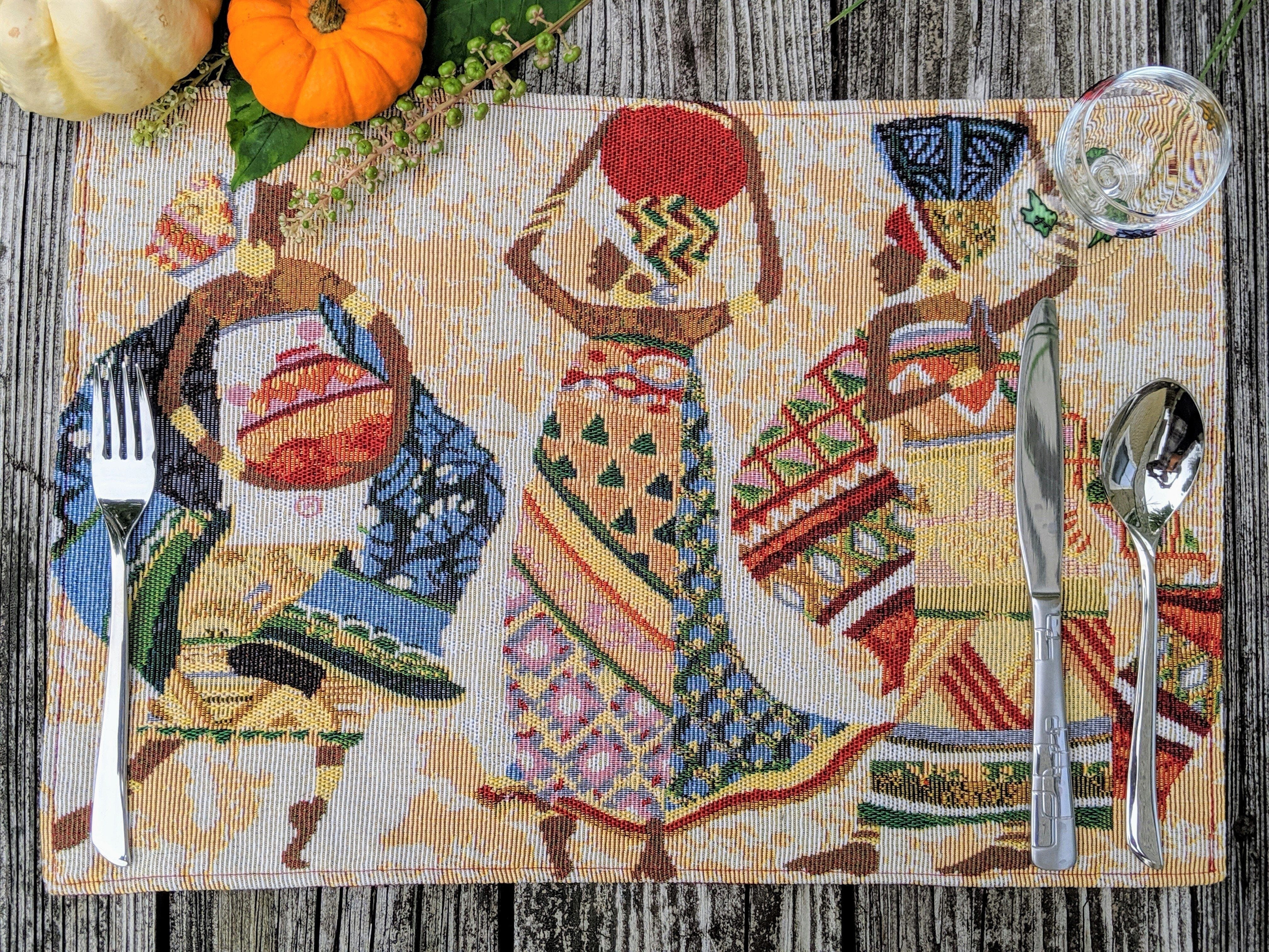 DaDa Bedding Set of 4-Pieces Dancing Women African Kwanzaa Tapestry Dining Table Placemats 13” x 19” (18117)