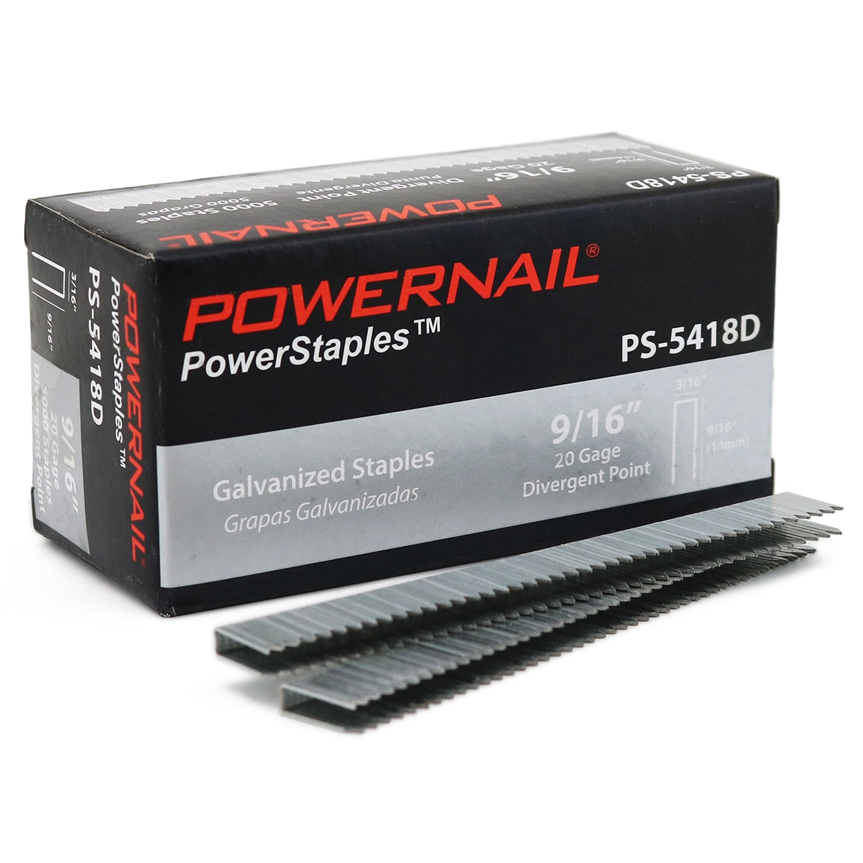 PS5418D 20 Gauge 3/16 Inch Crown 9/16 Inch Length Divergent Point Staple Box Of 5,000
