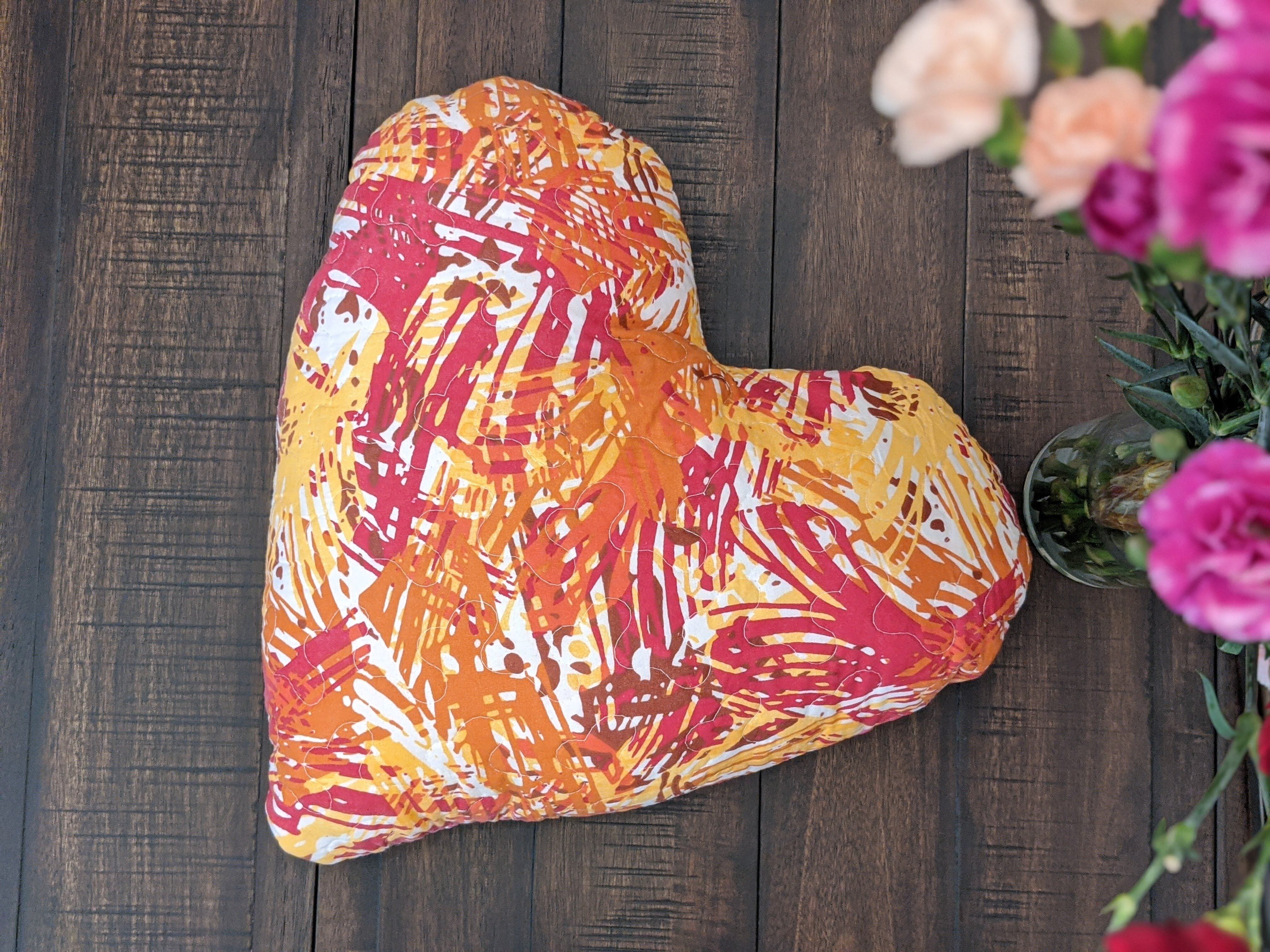 DaDa Bedding Hand-Made Sewn Marble Painted Heart Shaped Reversible Colorful Throw Pillow - 16” x 14”