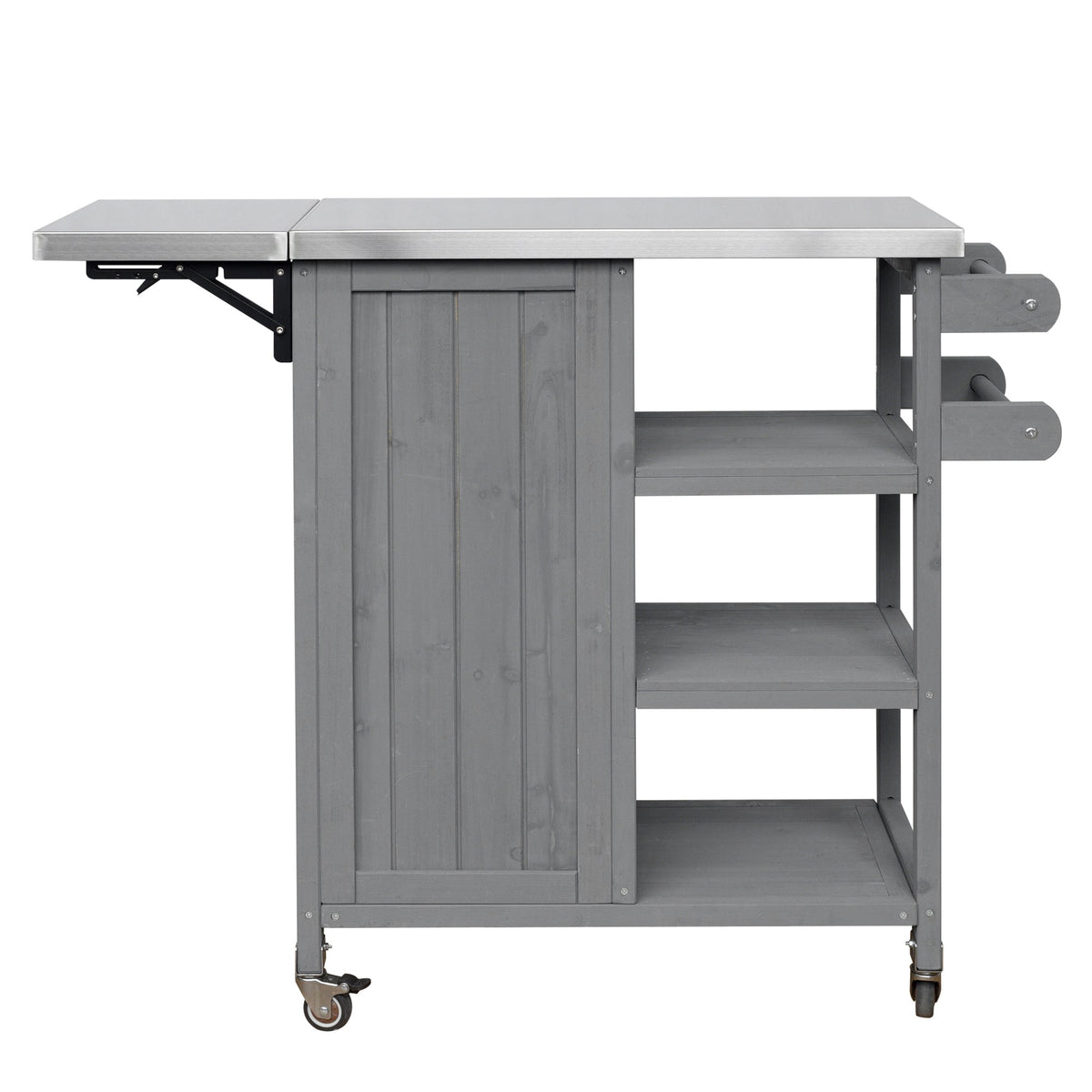Foldable Outdoor Kitchen Island Cart with Storage - Stainless Steel & Wood