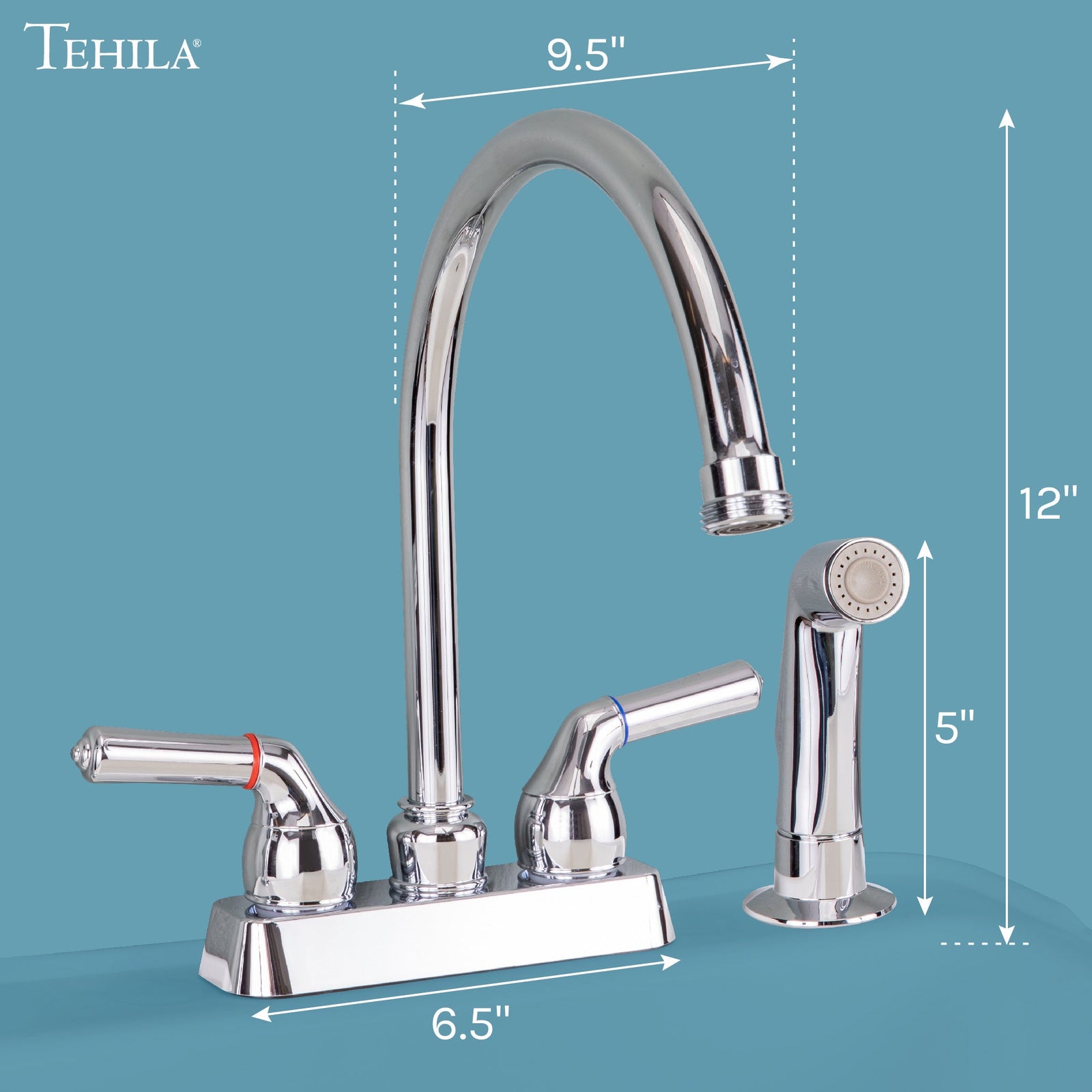 Tehila Chrome Finish Gooseneck Faucet with Side Sprayer