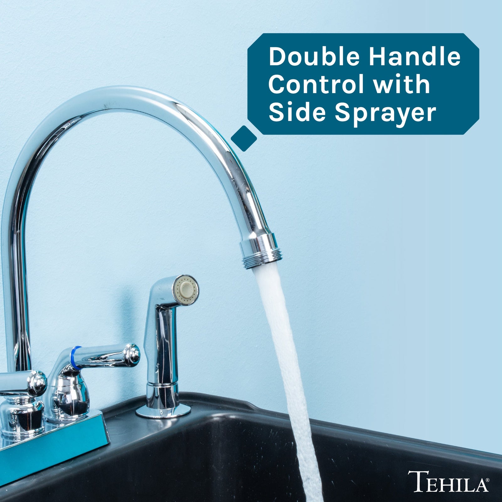 Tehila Chrome Finish Gooseneck Faucet with Side Sprayer