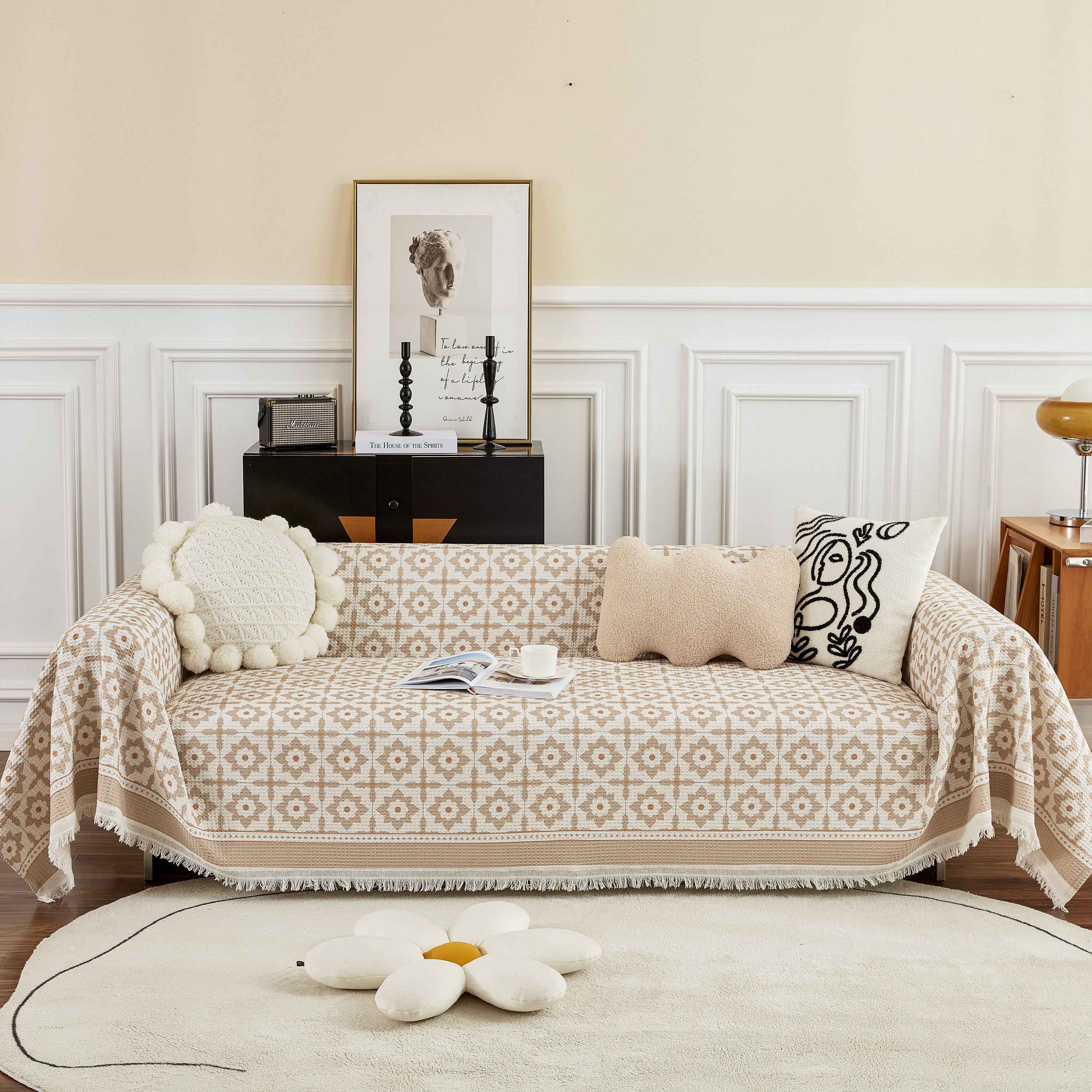 Waffle Lattice Fabric Sofa Cover, Multi-purpose Soft Sofa Throw, Couch Cover Blanket Throws for Couches