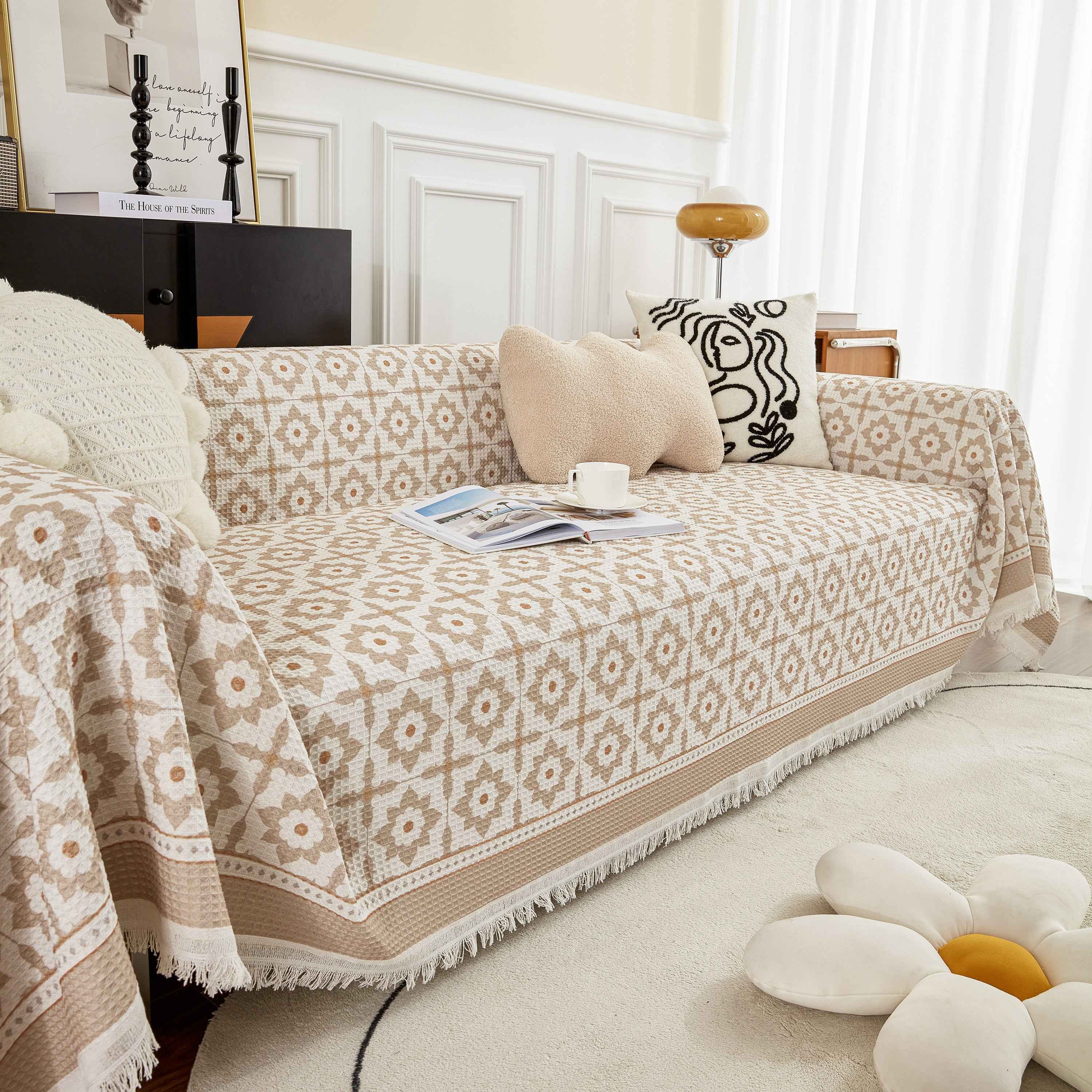 Waffle Lattice Fabric Sofa Cover, Multi-purpose Soft Sofa Throw, Couch Cover Blanket Throws for Couches