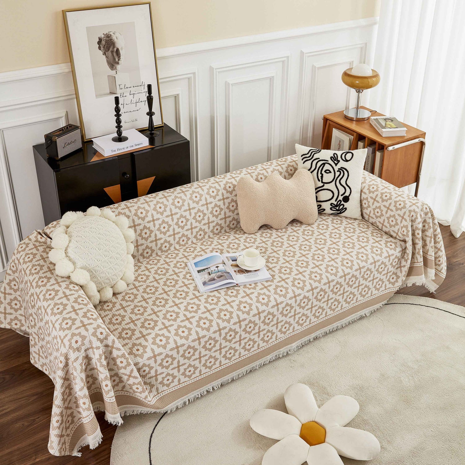 Waffle Lattice Fabric Sofa Cover, Multi-purpose Soft Sofa Throw, Couch Cover Blanket Throws for Couches