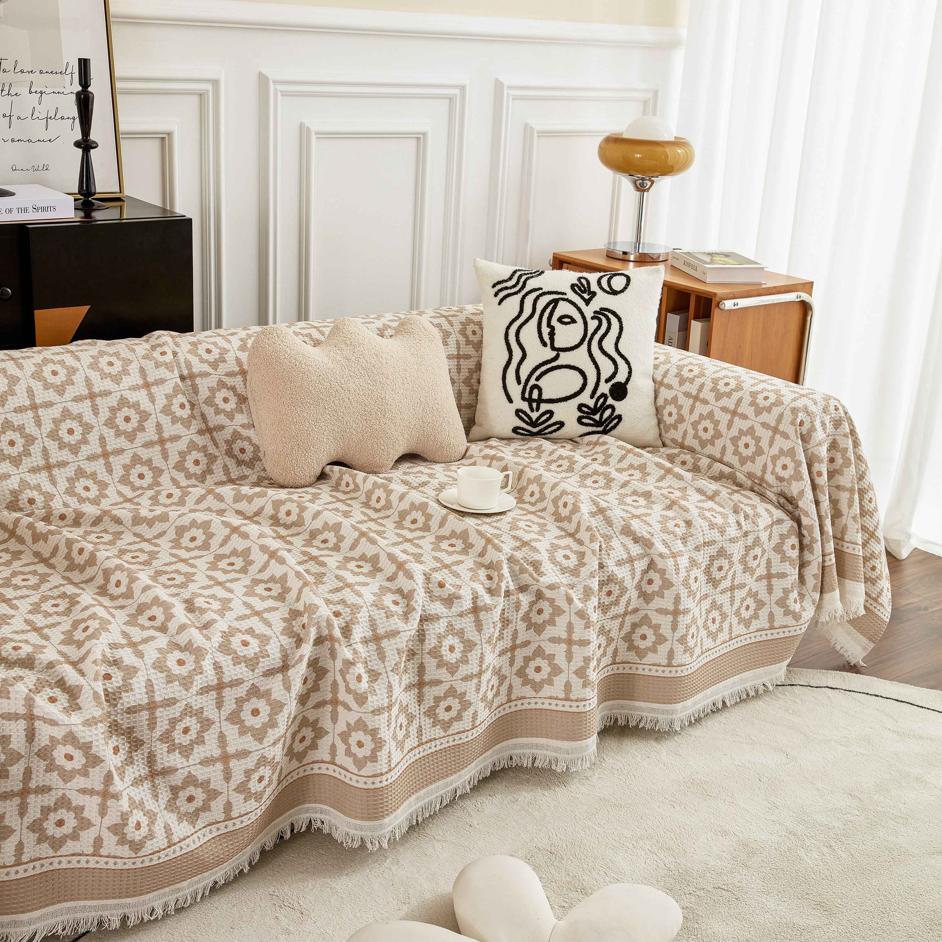 Waffle Lattice Fabric Sofa Cover, Multi-purpose Soft Sofa Throw, Couch Cover Blanket Throws for Couches