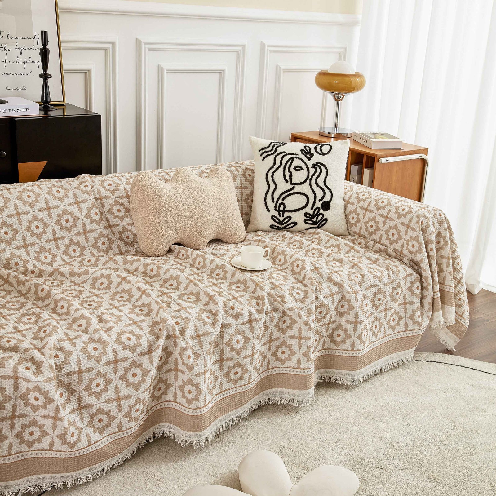 Waffle Lattice Fabric Sofa Cover, Multi-purpose Soft Sofa Throw, Couch Cover Blanket Throws for Couches