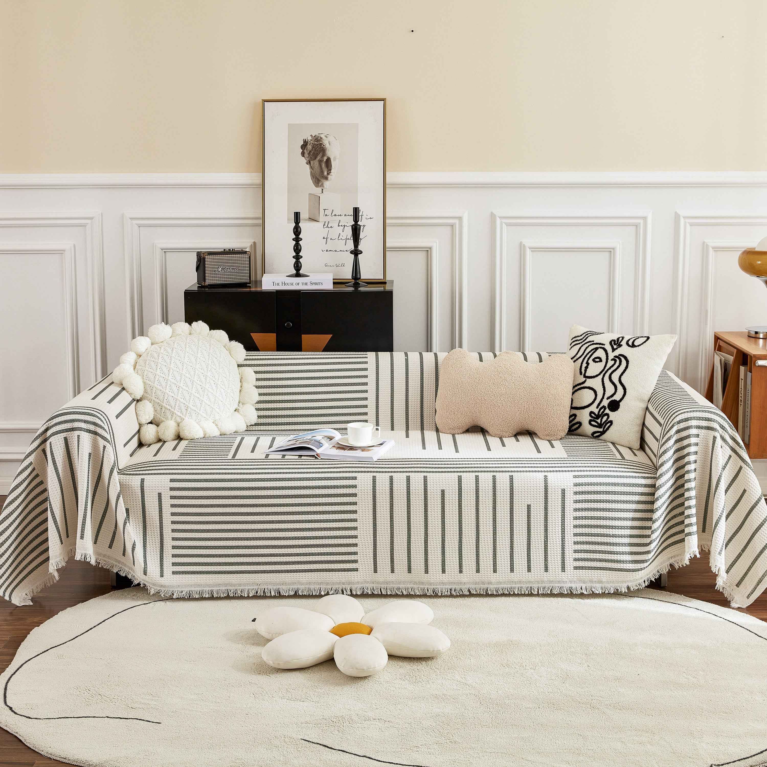 Waffle Lattice Fabric Sofa Cover, Multi-purpose Soft Sofa Throw, Couch Cover Blanket Throws for Couches