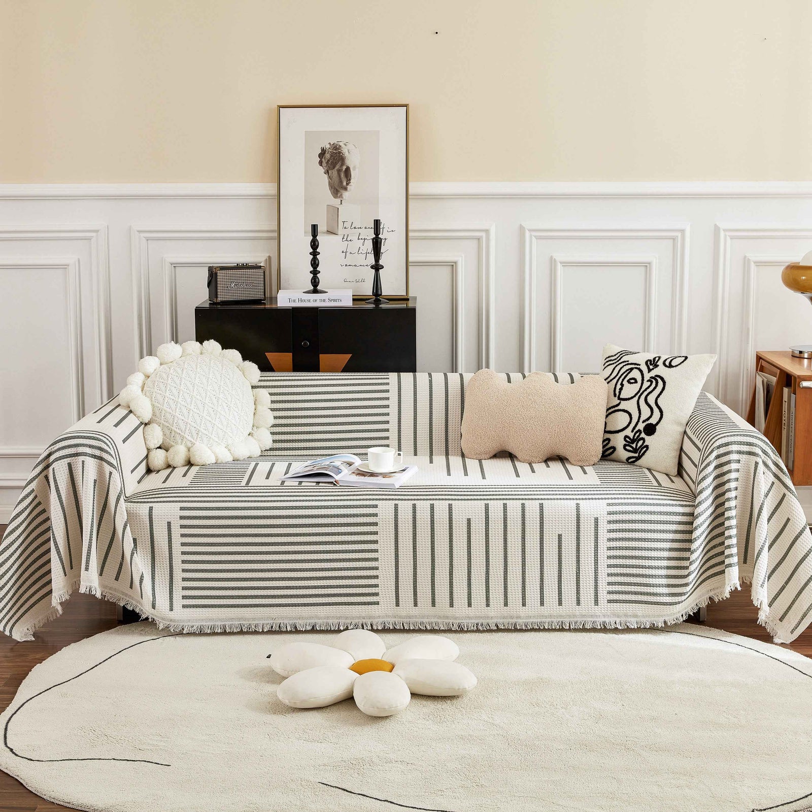 Waffle Lattice Fabric Sofa Cover, Multi-purpose Soft Sofa Throw, Couch Cover Blanket Throws for Couches